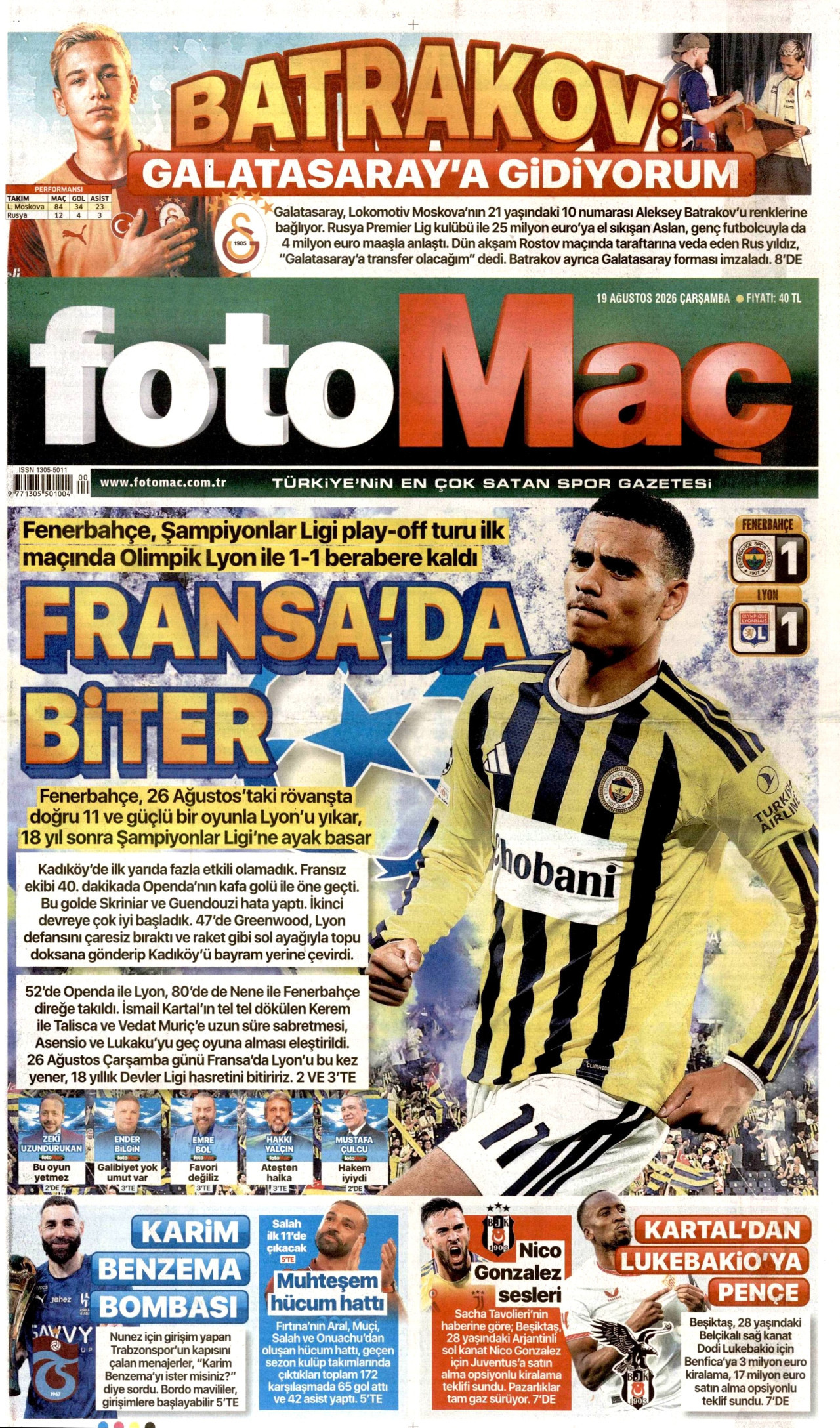 FOTOMAÇ 19 Ağustos 2026 Gazete Manşeti Büyük