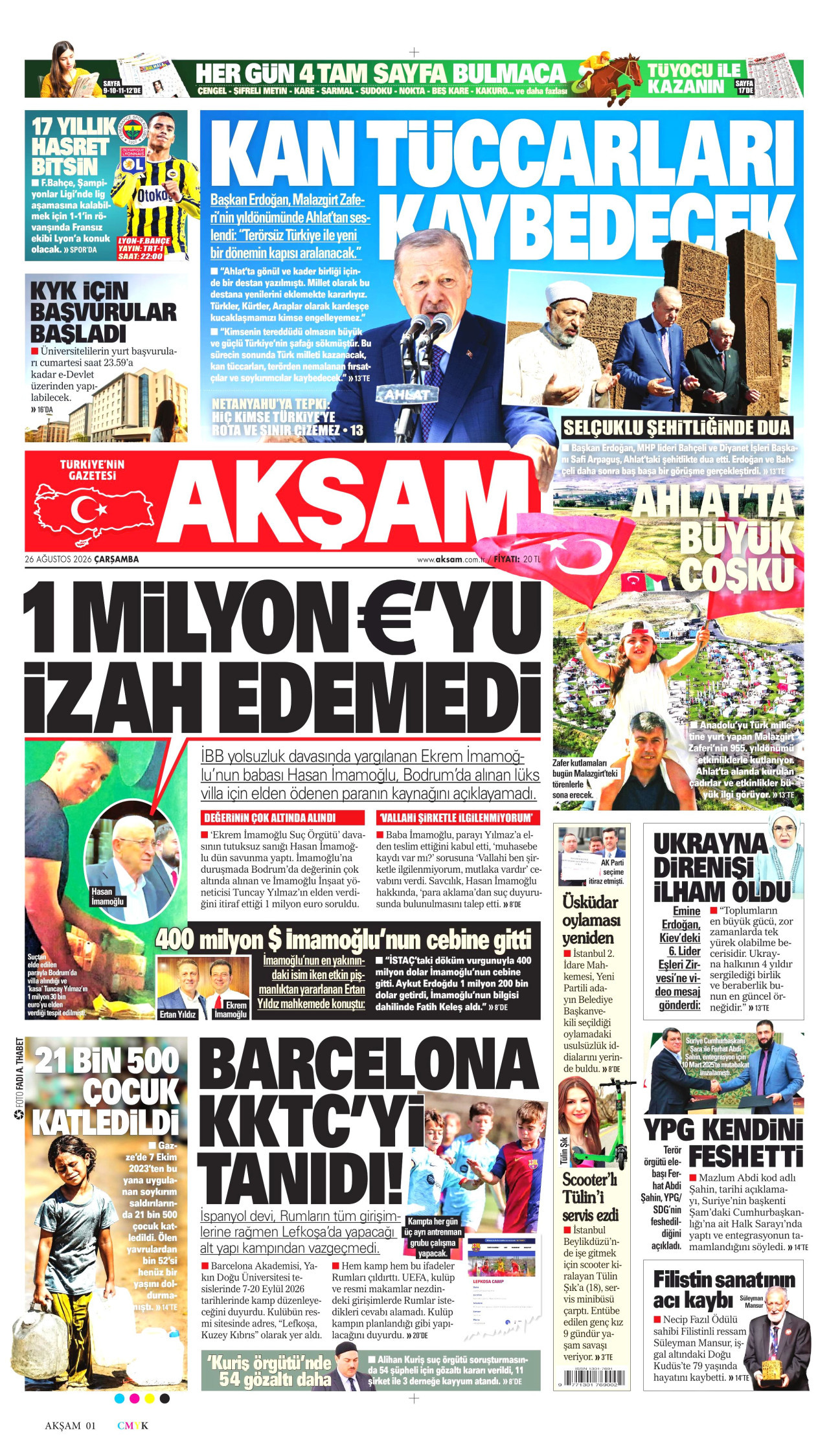 AKŞAM 26 Ağustos 2026 Gazete Manşeti Büyük