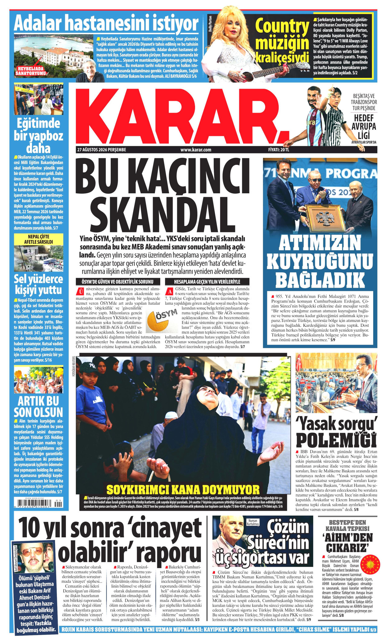 KARAR 27 Ağustos 2026 Gazete Manşeti Büyük