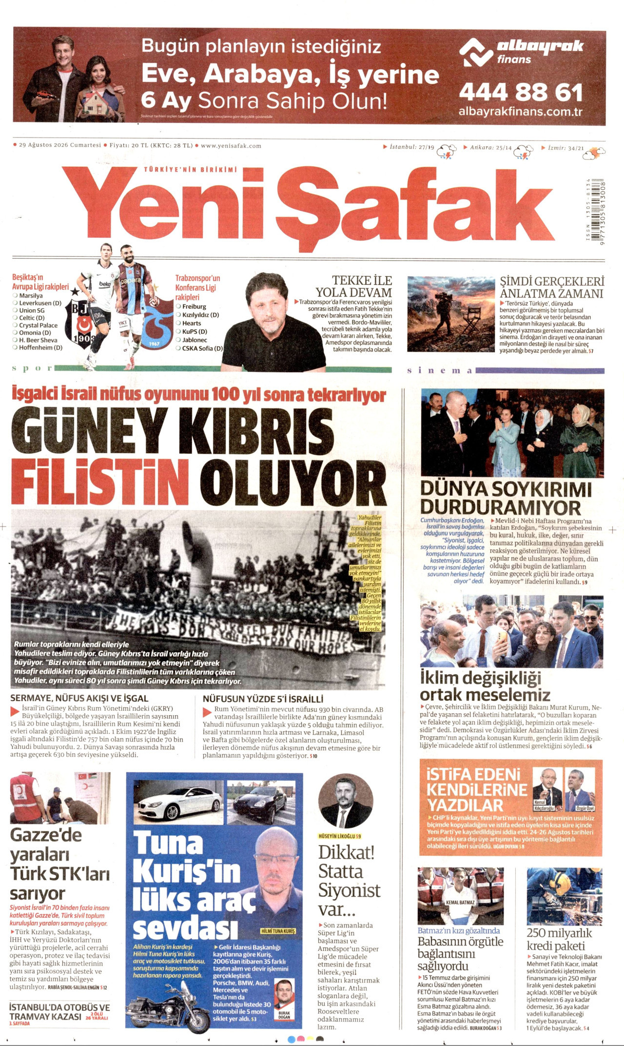 YENİ ŞAFAK 29 Ağustos 2026 Gazete Manşeti Büyük