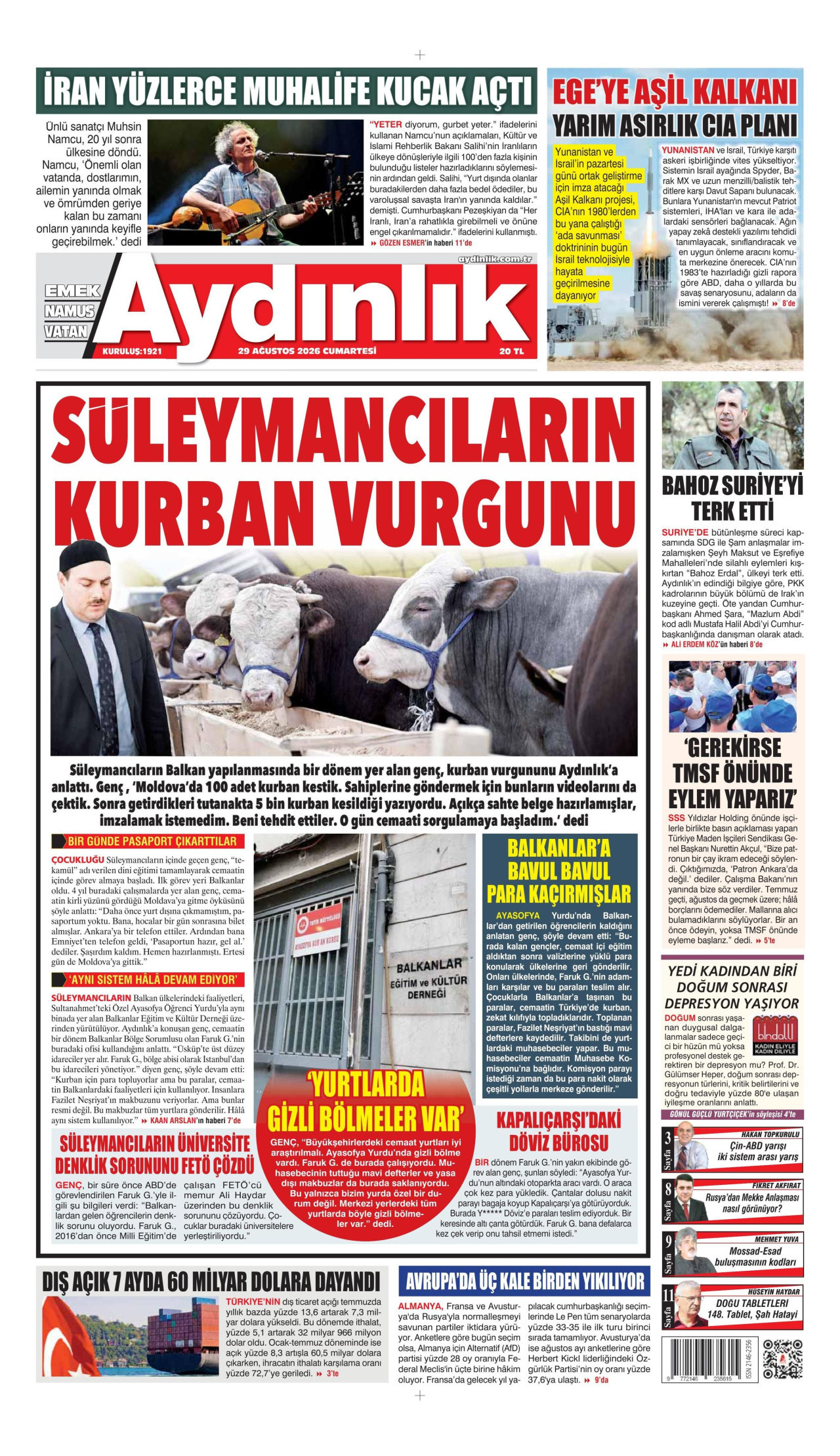 AYDINLIK GAZETESİ 29 Ağustos 2026 Gazete Manşeti Büyük