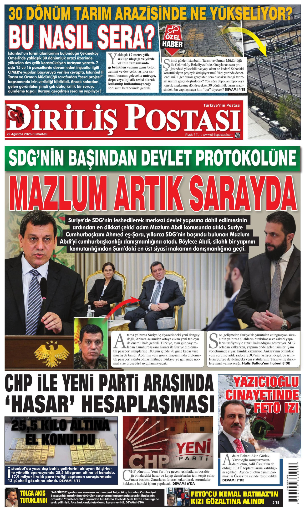 DİRİLİŞ POSTASI 29 Ağustos 2026 Gazete Manşeti Büyük