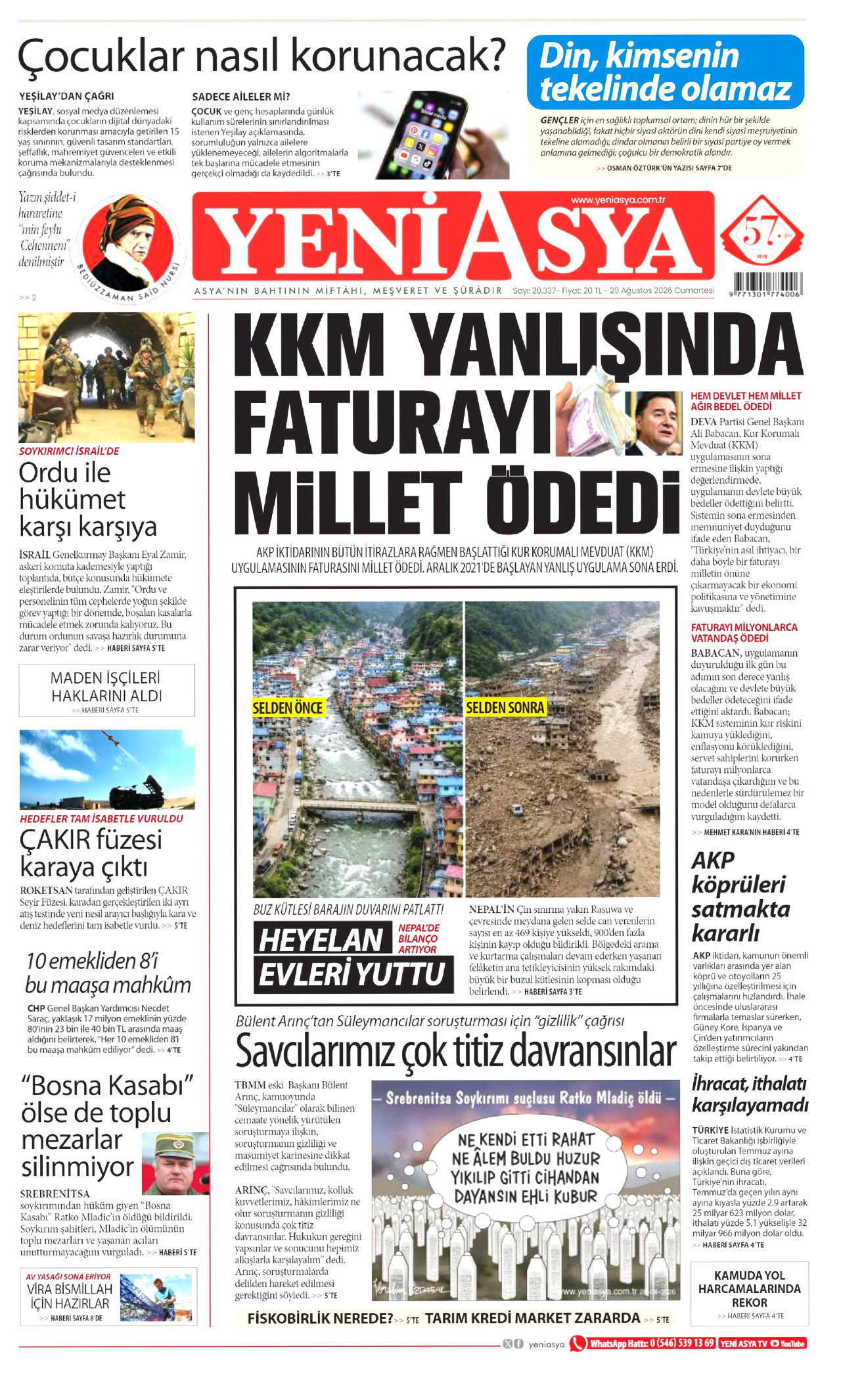 YENİ ASYA 29 Ağustos 2026 Gazete Manşeti Büyük