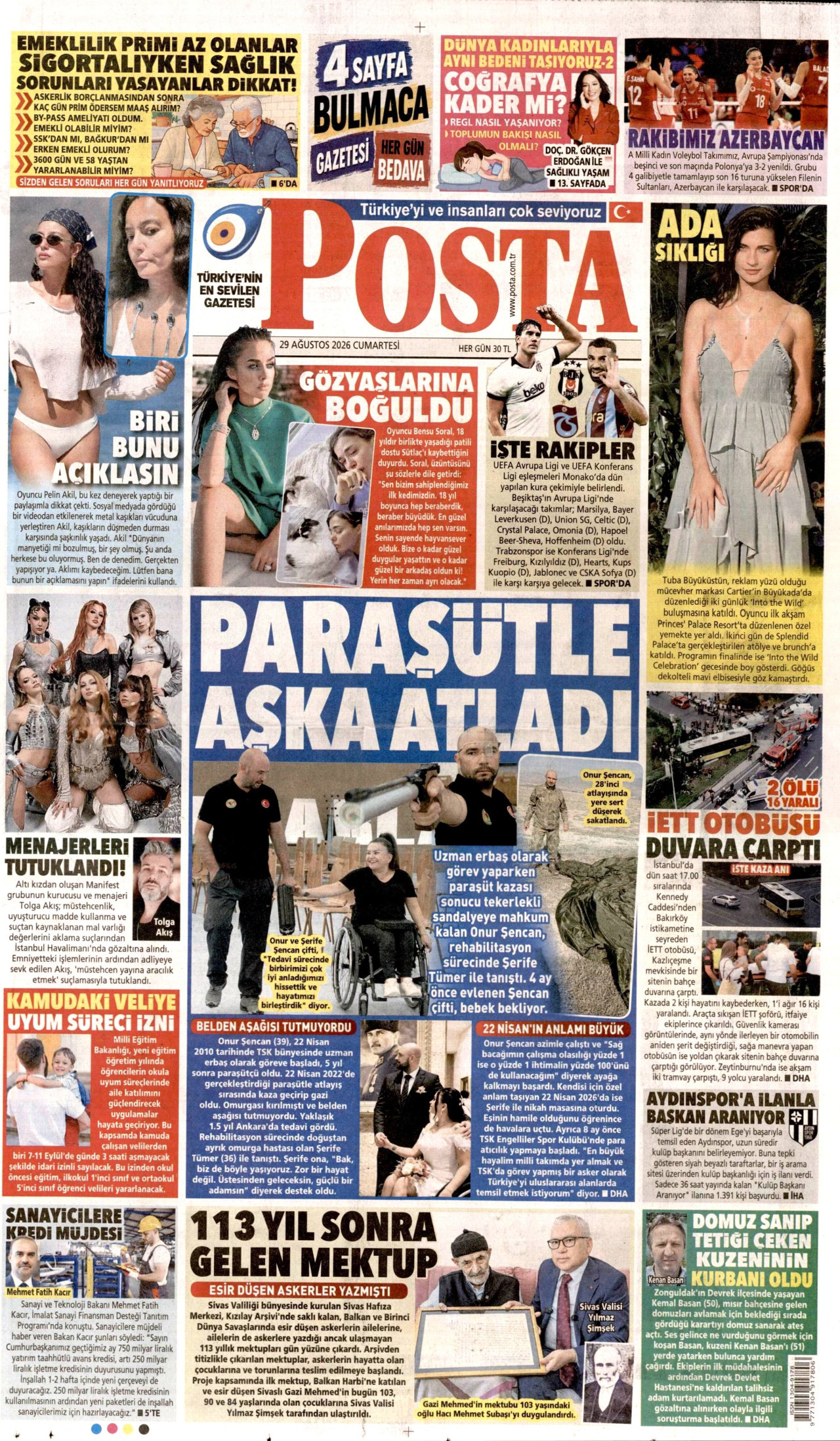 POSTA 29 Ağustos 2026 Gazete Manşeti Büyük