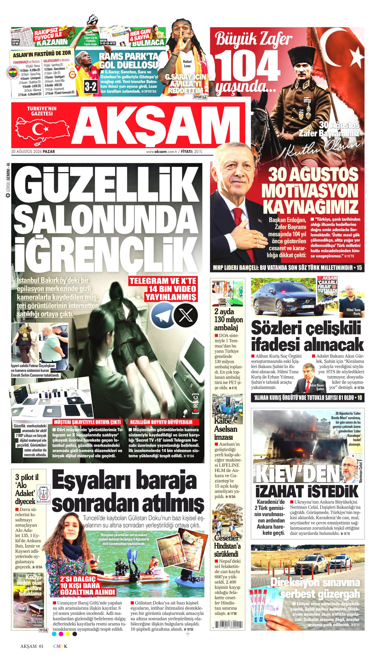 AKŞAM 30 Ağustos 2026 Gazete Manşeti Büyük