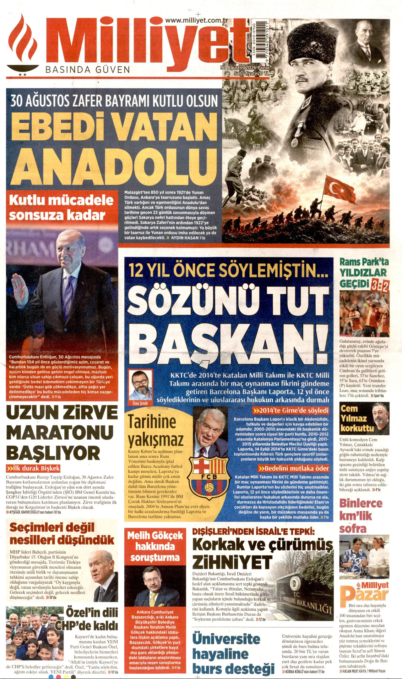 MİLLİYET 30 Ağustos 2026 Gazete Manşeti Büyük