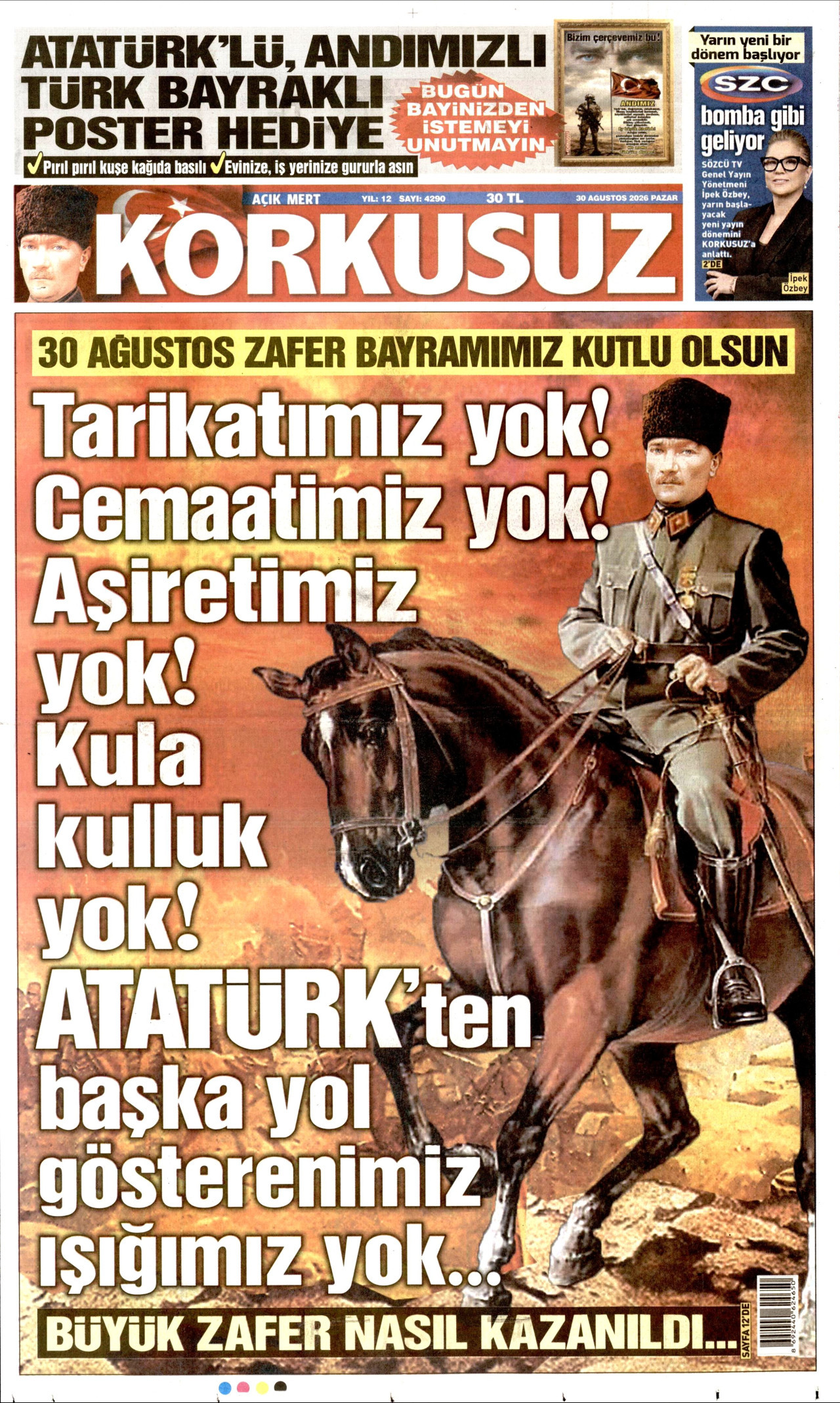 KORKUSUZ 30 Ağustos 2026 Gazete Manşeti Büyük