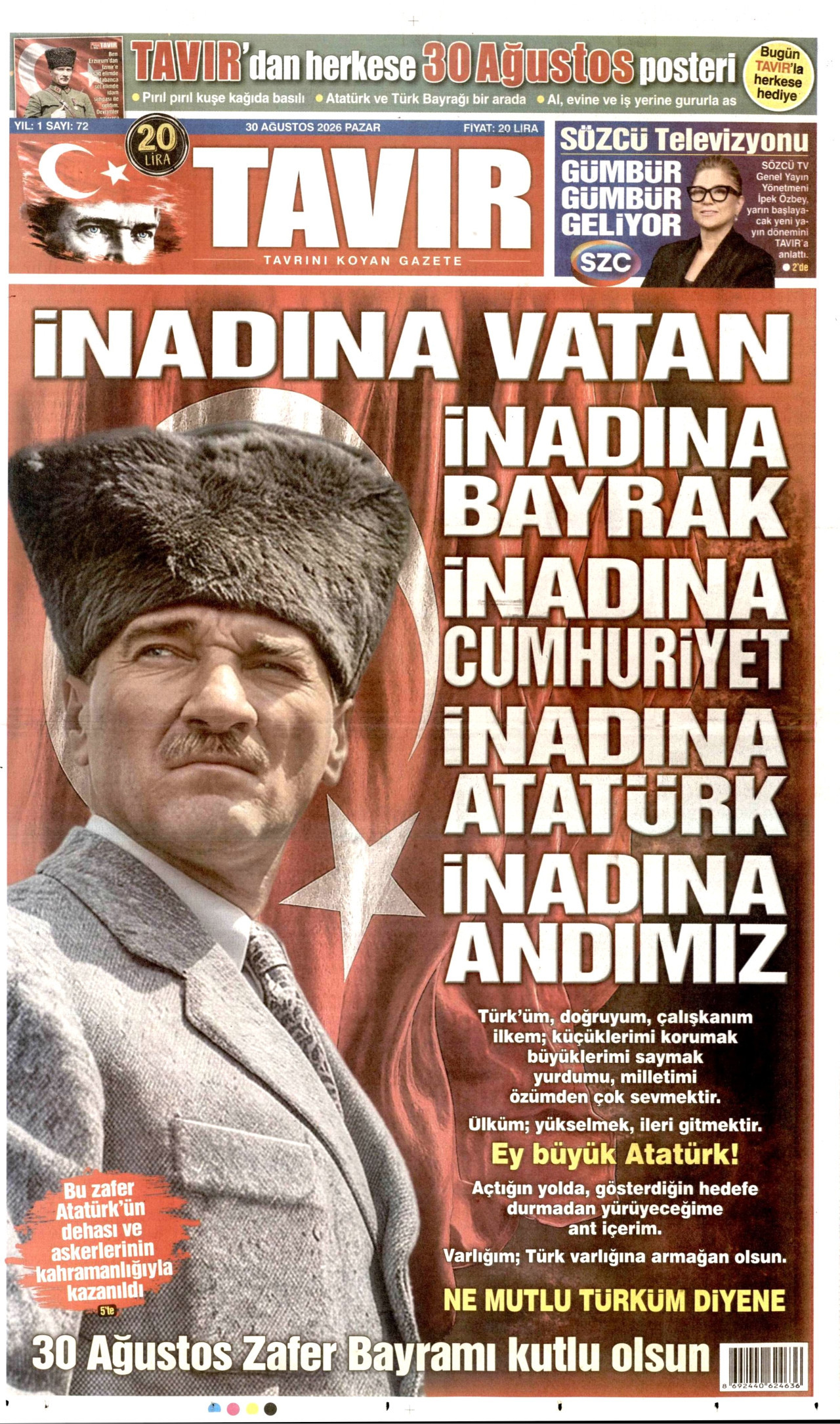 TAVIR GAZETESİ 30 Ağustos 2026 Gazete Manşeti Büyük