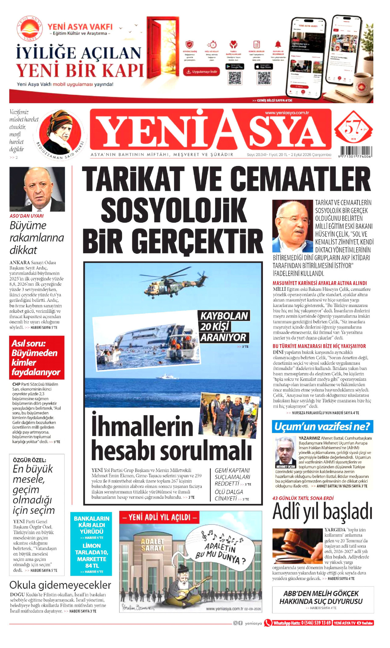 YENİ ASYA 2 Eylül 2026 Gazete Manşeti Büyük
