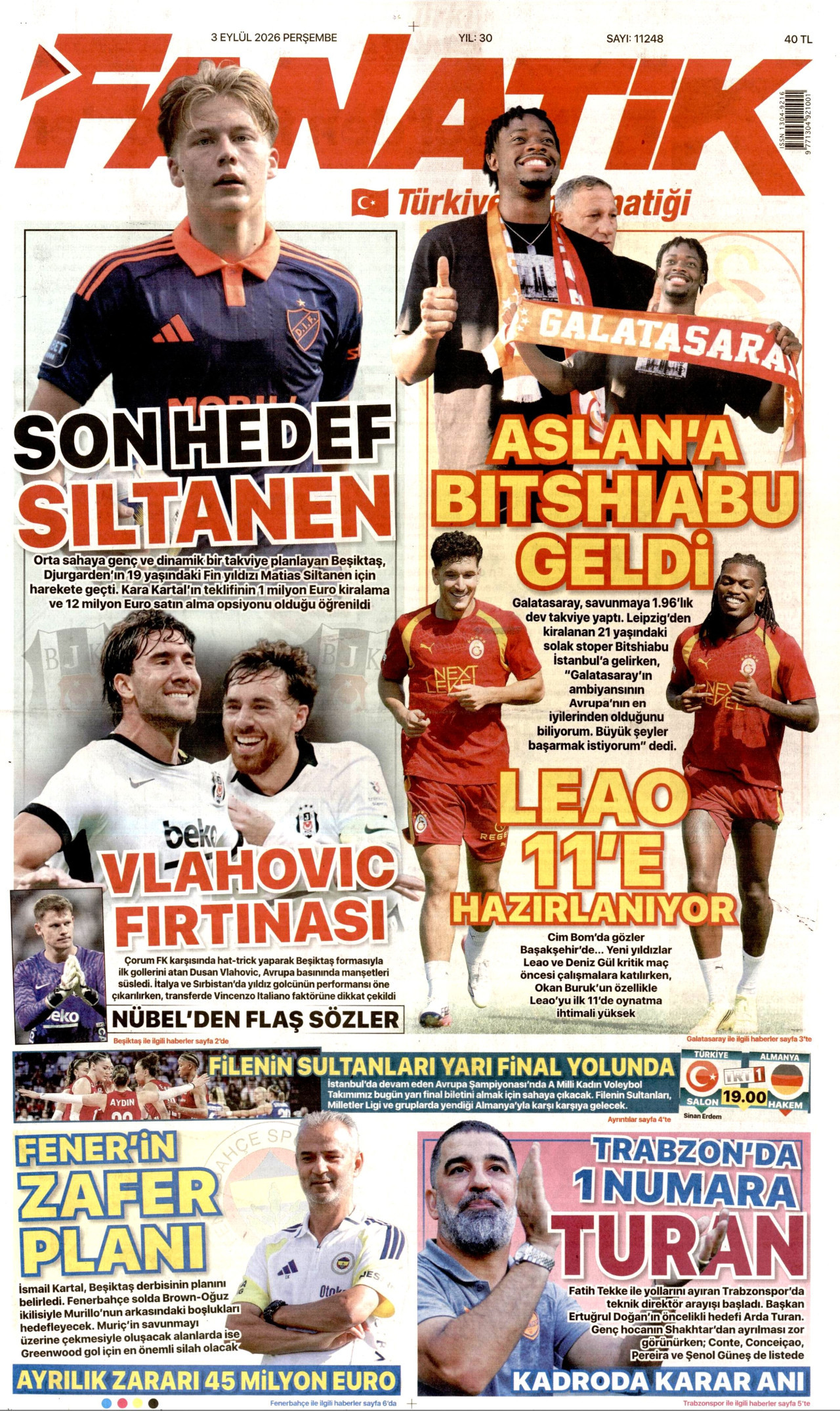 FANATİK 3 Eylül 2026 Gazete Manşeti Büyük