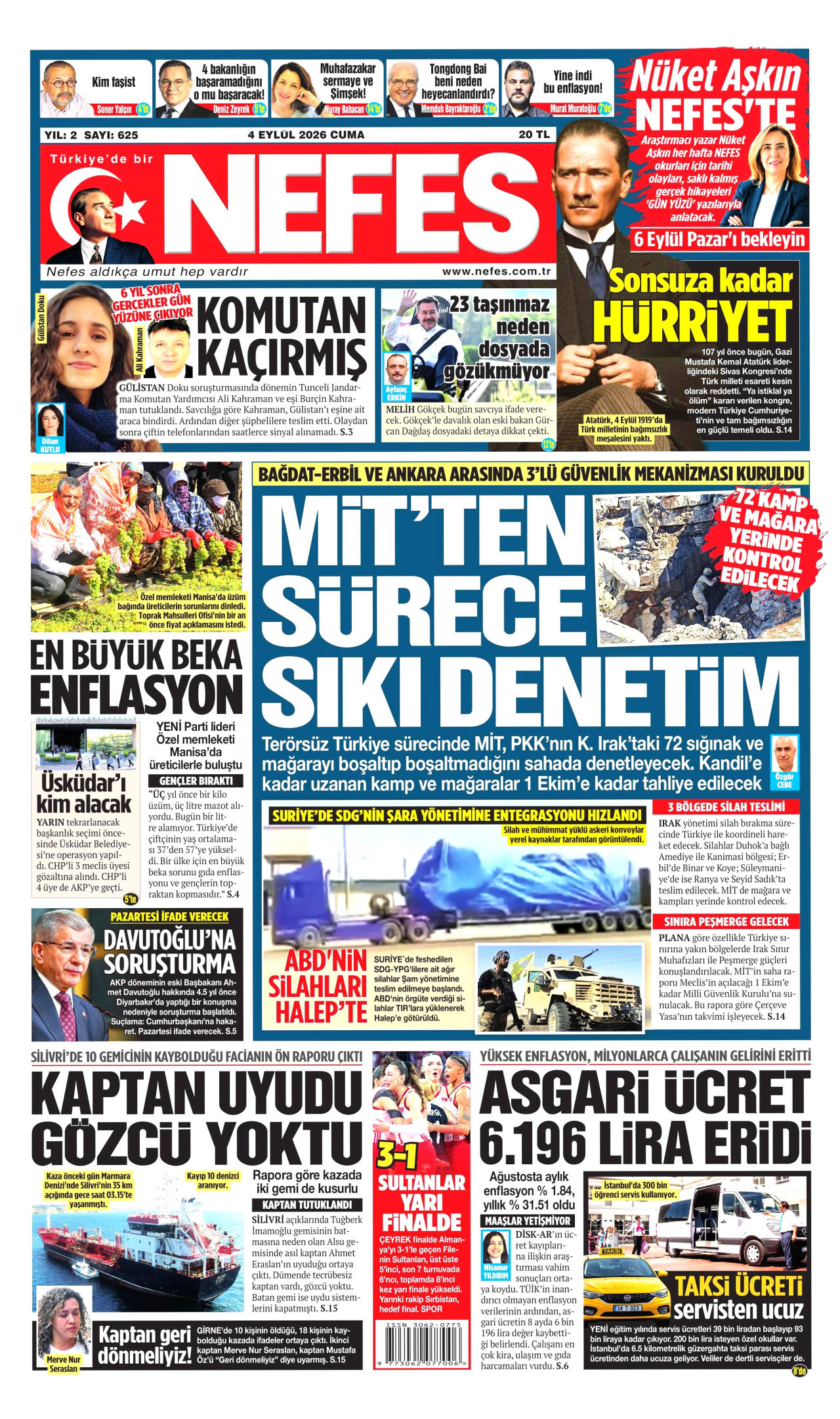 NEFES gazetesinin 4 Eylül 2026 tarihli birinci sayfası