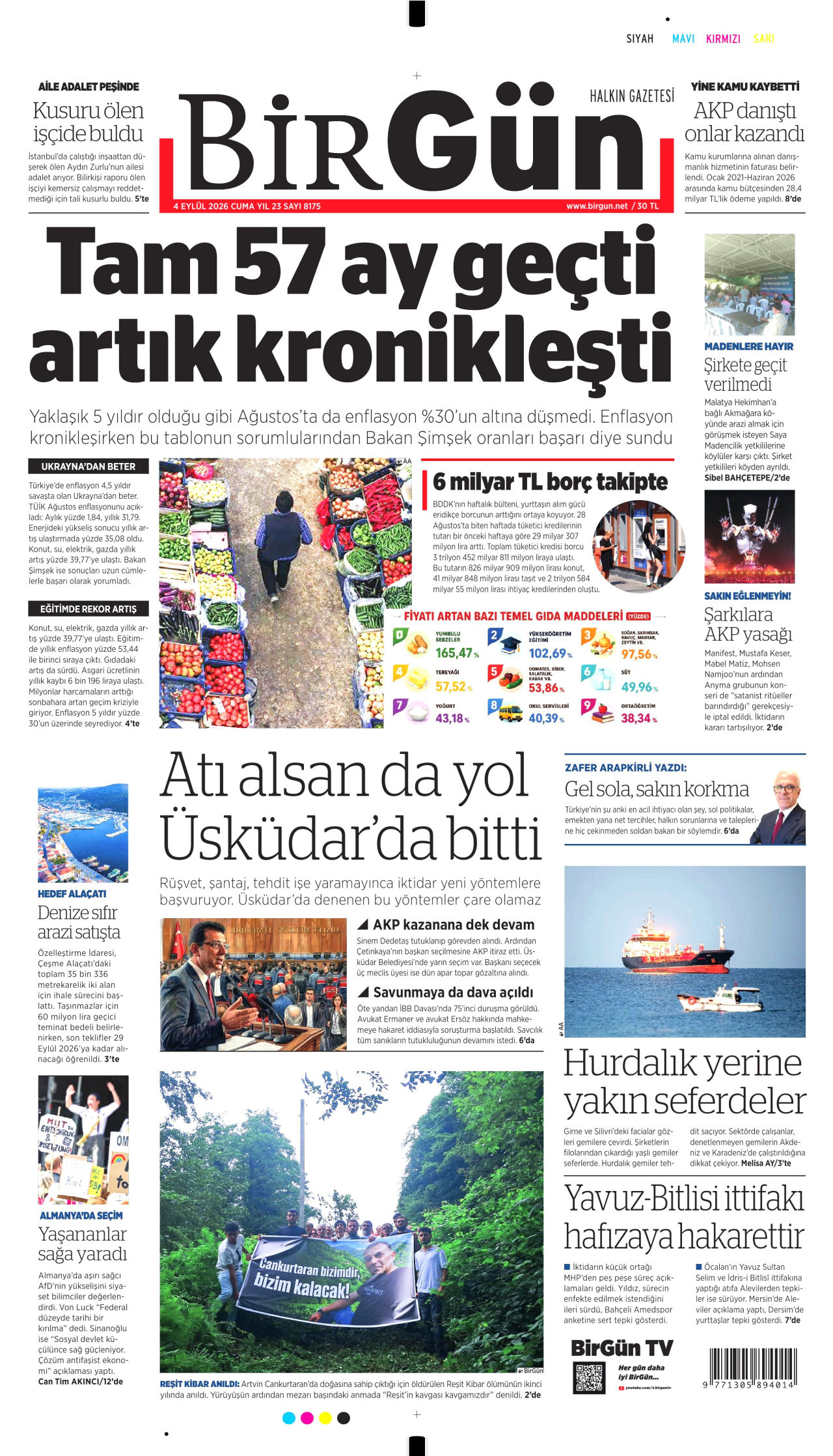 BİRGÜN gazetesinin 4 Eylül 2026 tarihli birinci sayfası