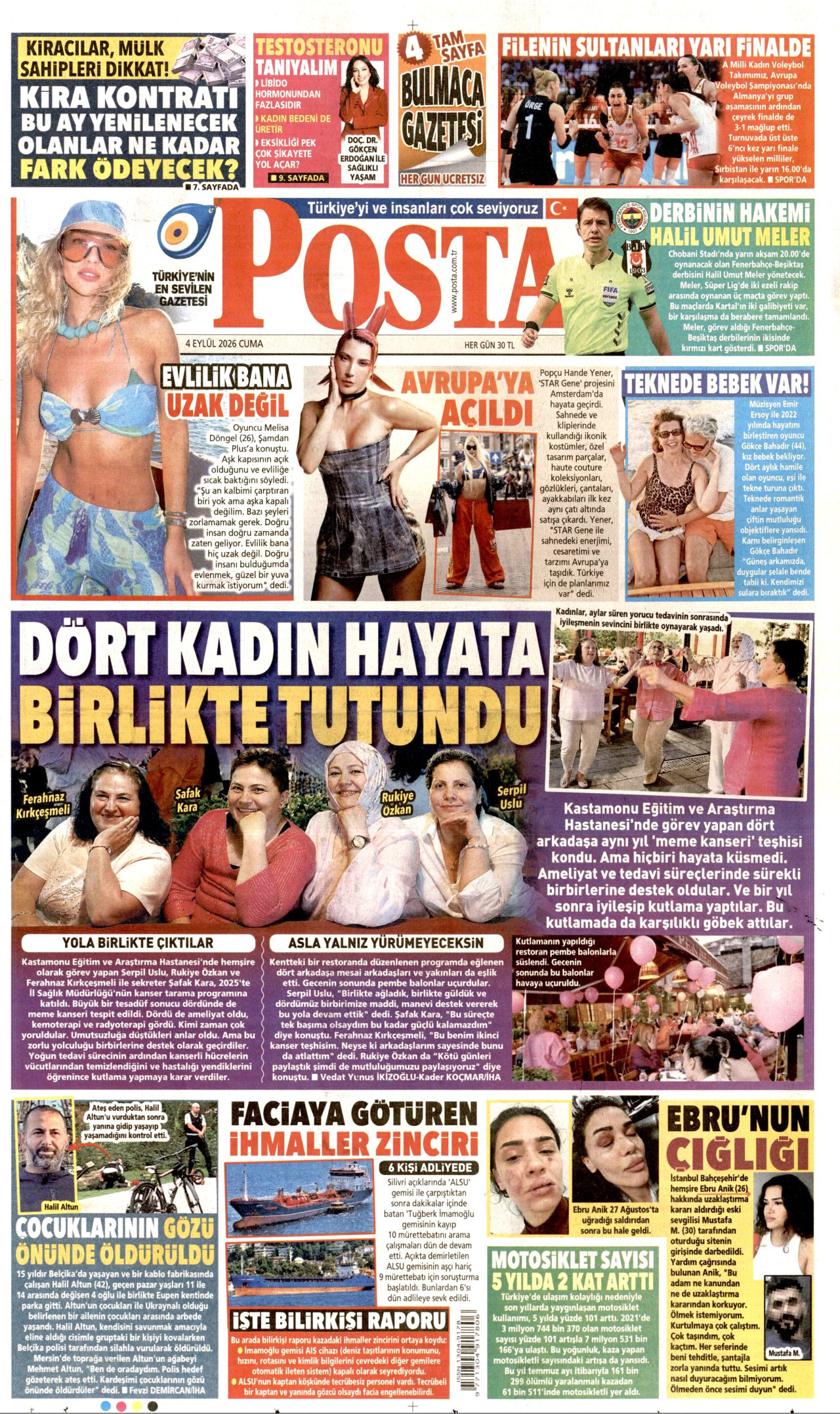 POSTA gazetesinin 4 Eylül 2026 tarihli birinci sayfası