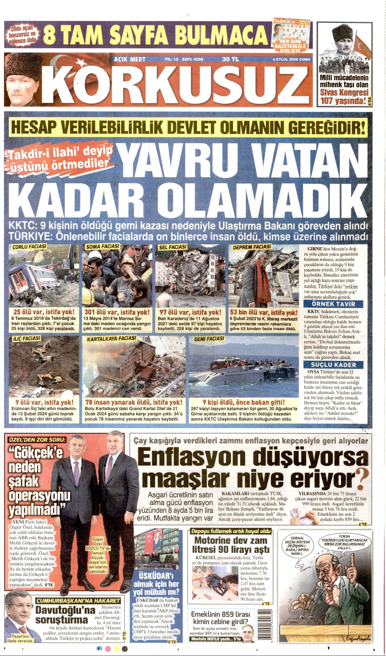KORKUSUZ gazetesinin 4 Eylül 2026 tarihli birinci sayfası