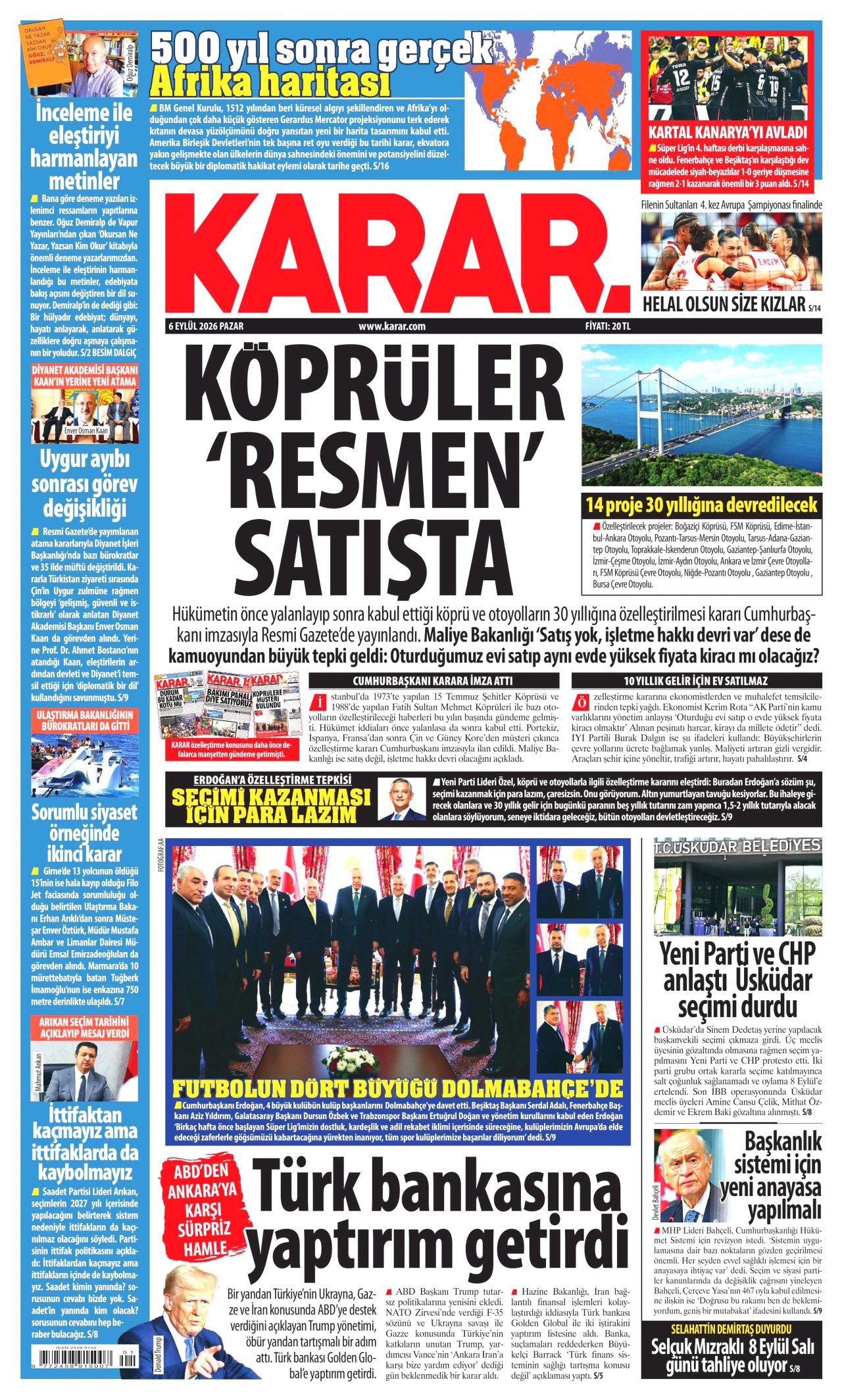 KARAR 6 Eylül 2026 Gazete Manşeti Büyük
