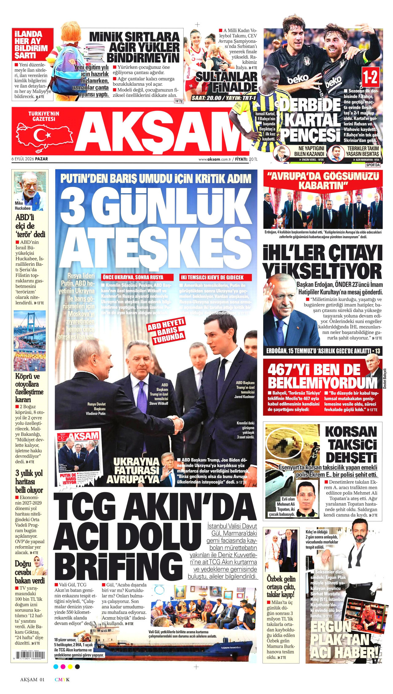 AKŞAM 6 Eylül 2026 Gazete Manşeti Büyük