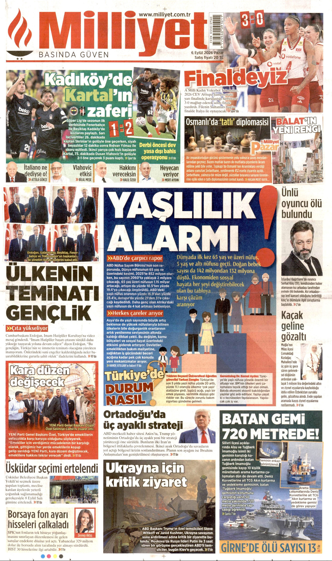 MİLLİYET 6 Eylül 2026 Gazete Manşeti Büyük