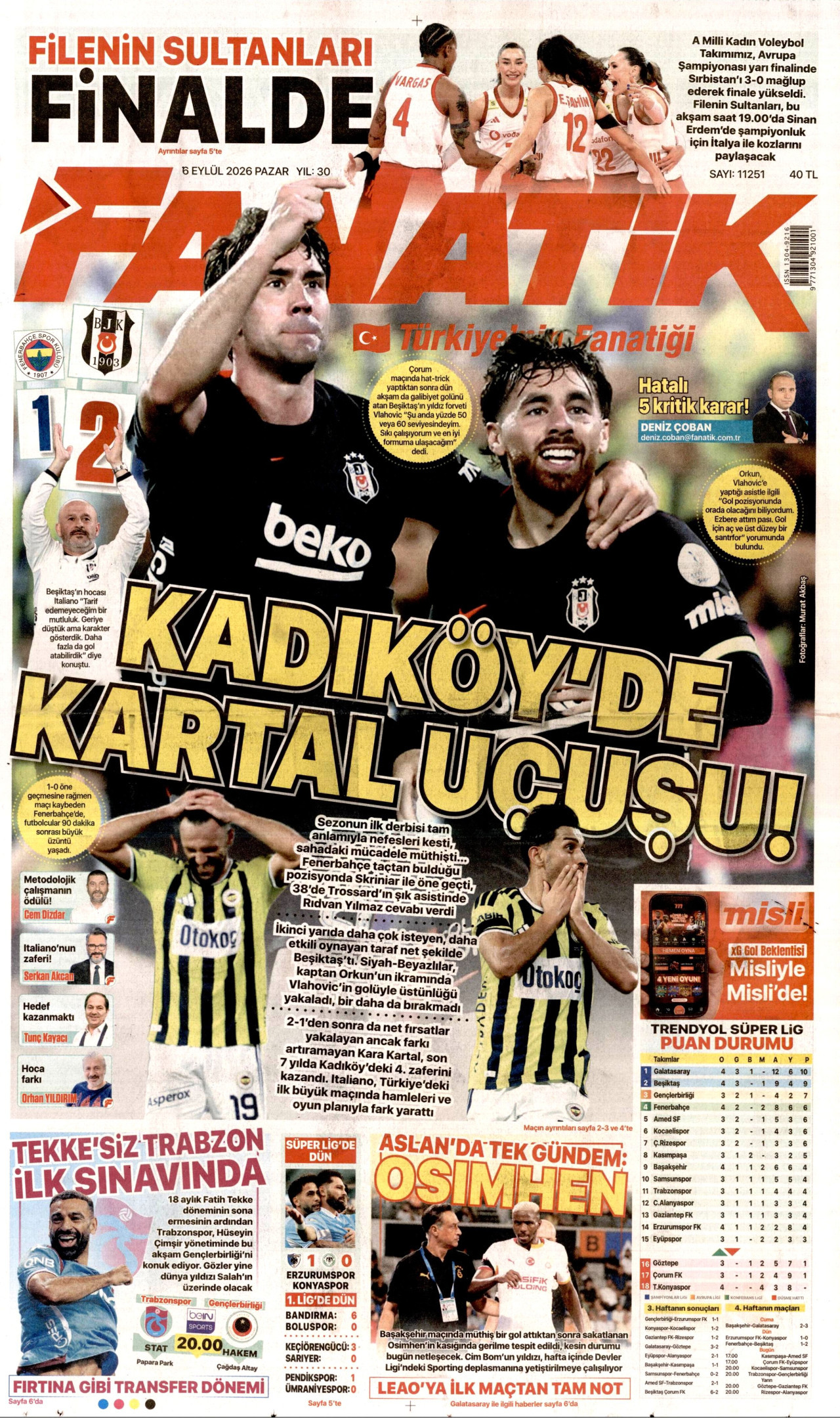FANATİK 6 Eylül 2026 Gazete Manşeti Büyük