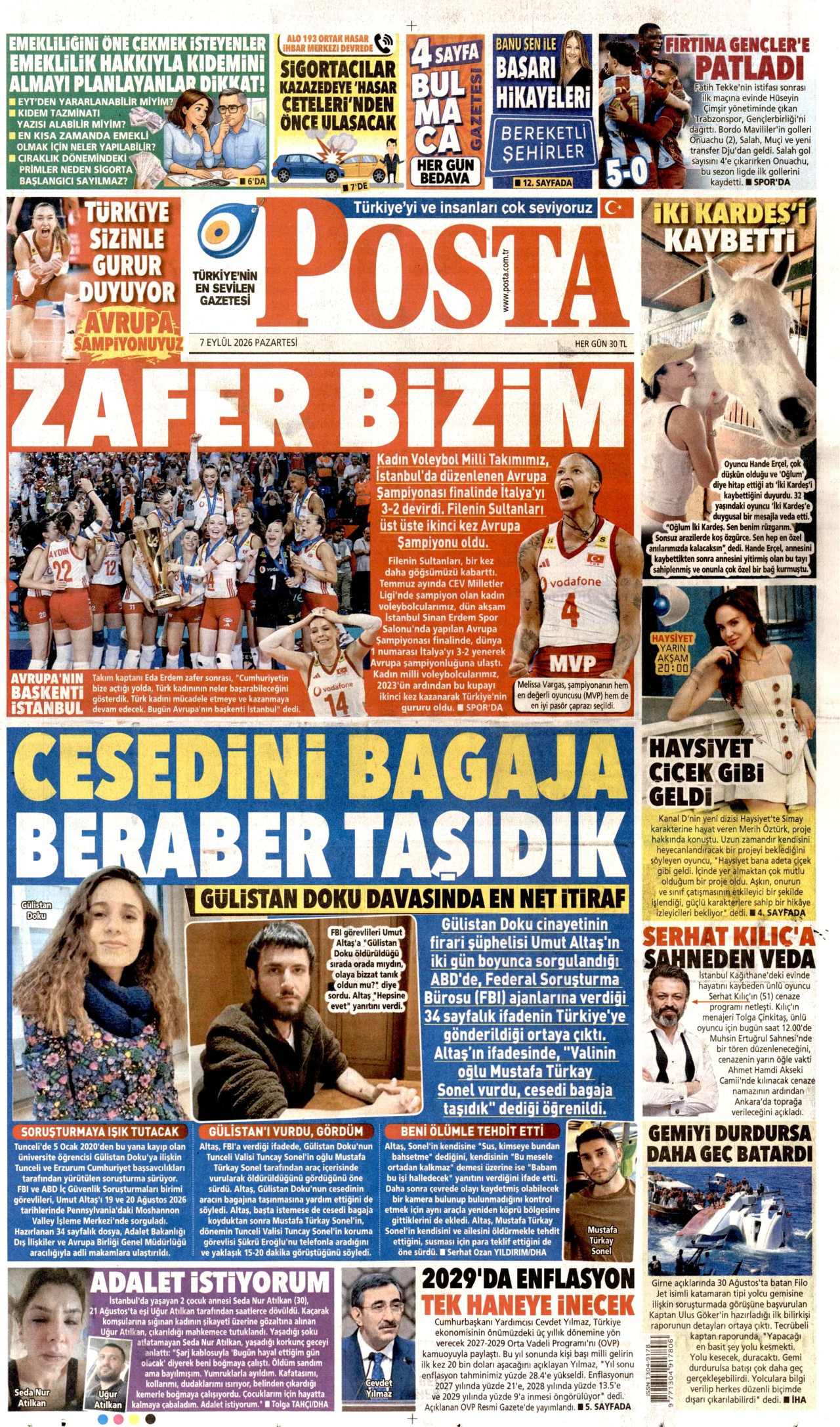 POSTA 7 Eylül 2026 Gazete Manşeti Büyük