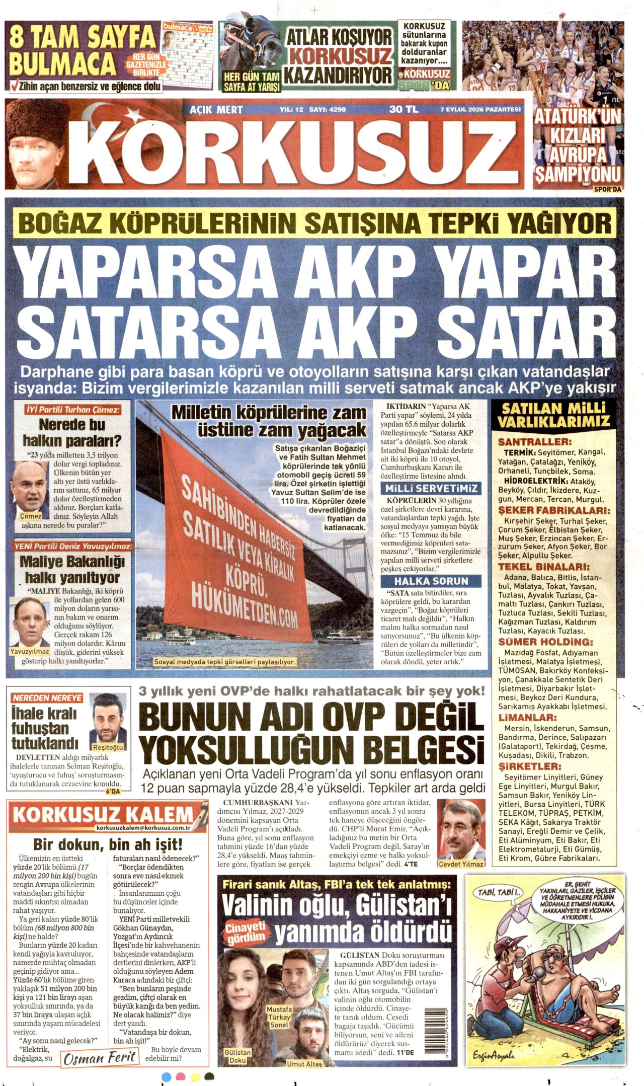 KORKUSUZ 7 Eylül 2026 Gazete Manşeti Büyük