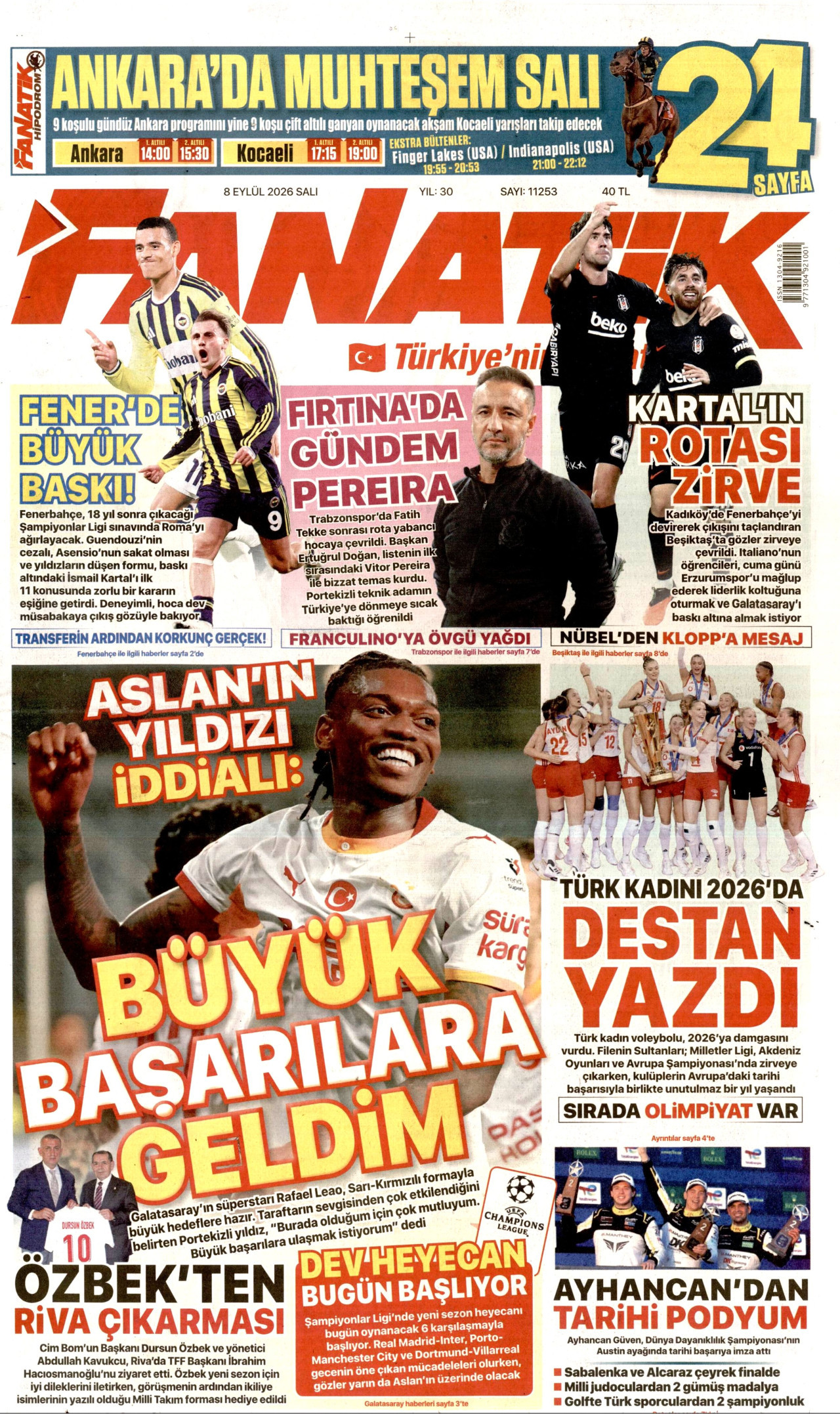 FANATİK 8 Eylül 2026 Gazete Manşeti Büyük