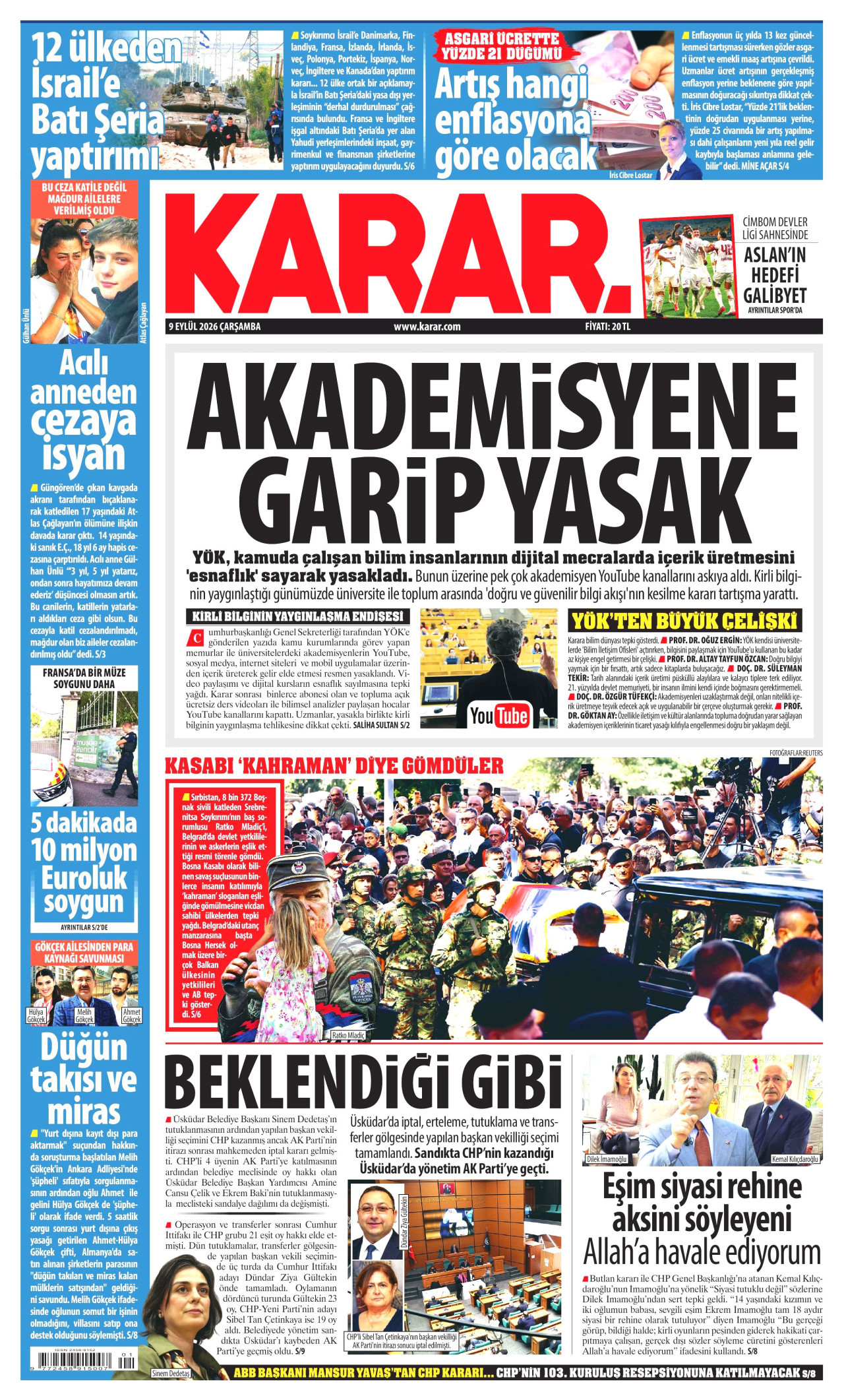 KARAR 9 Eylül 2026 Gazete Manşeti Büyük
