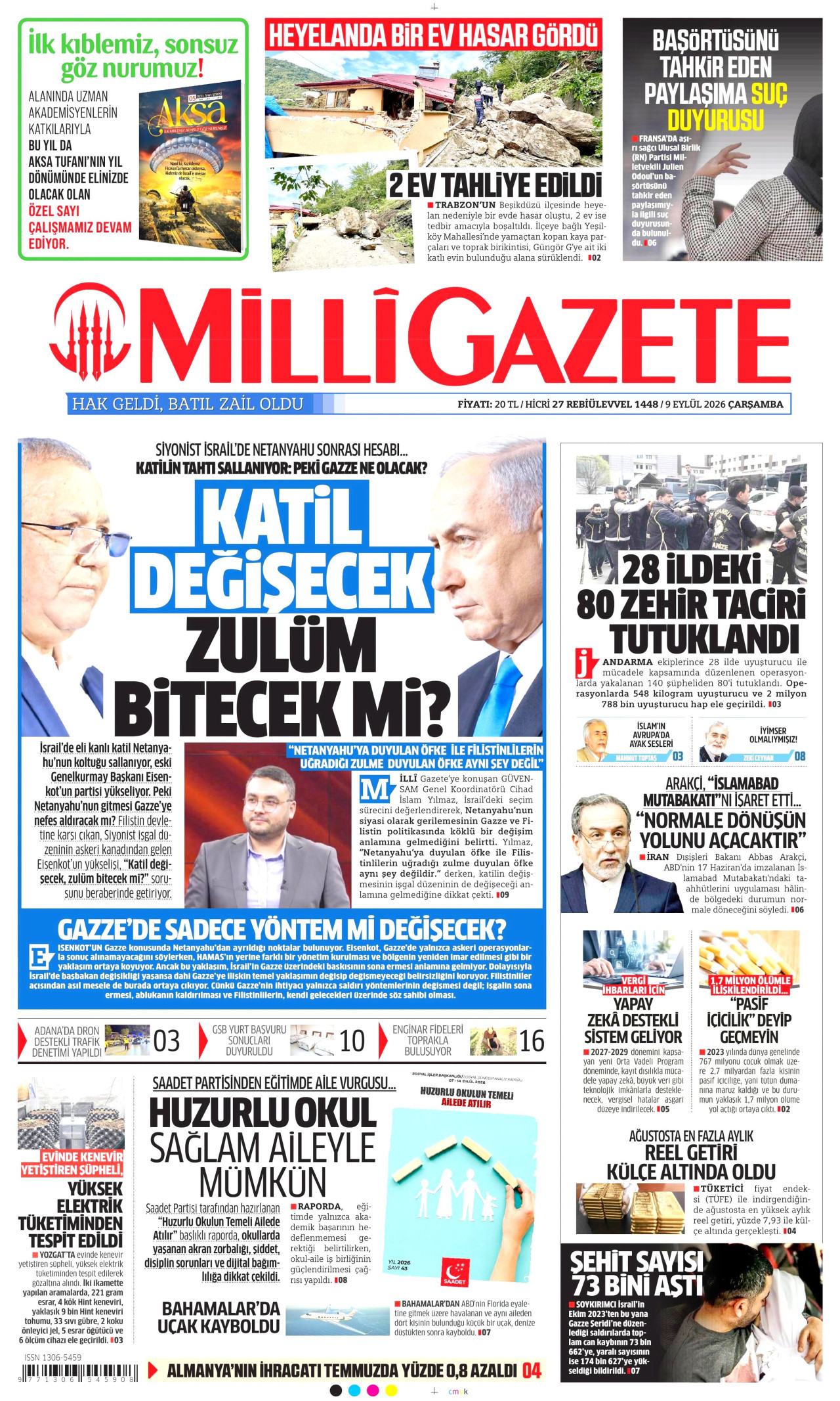 MİLLİ GAZETE 9 Eylül 2026 Gazete Manşeti Büyük