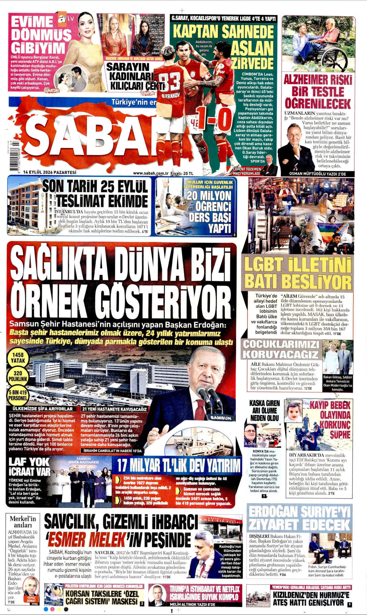 SABAH 14 Eylül 2026 Gazete Manşeti Büyük