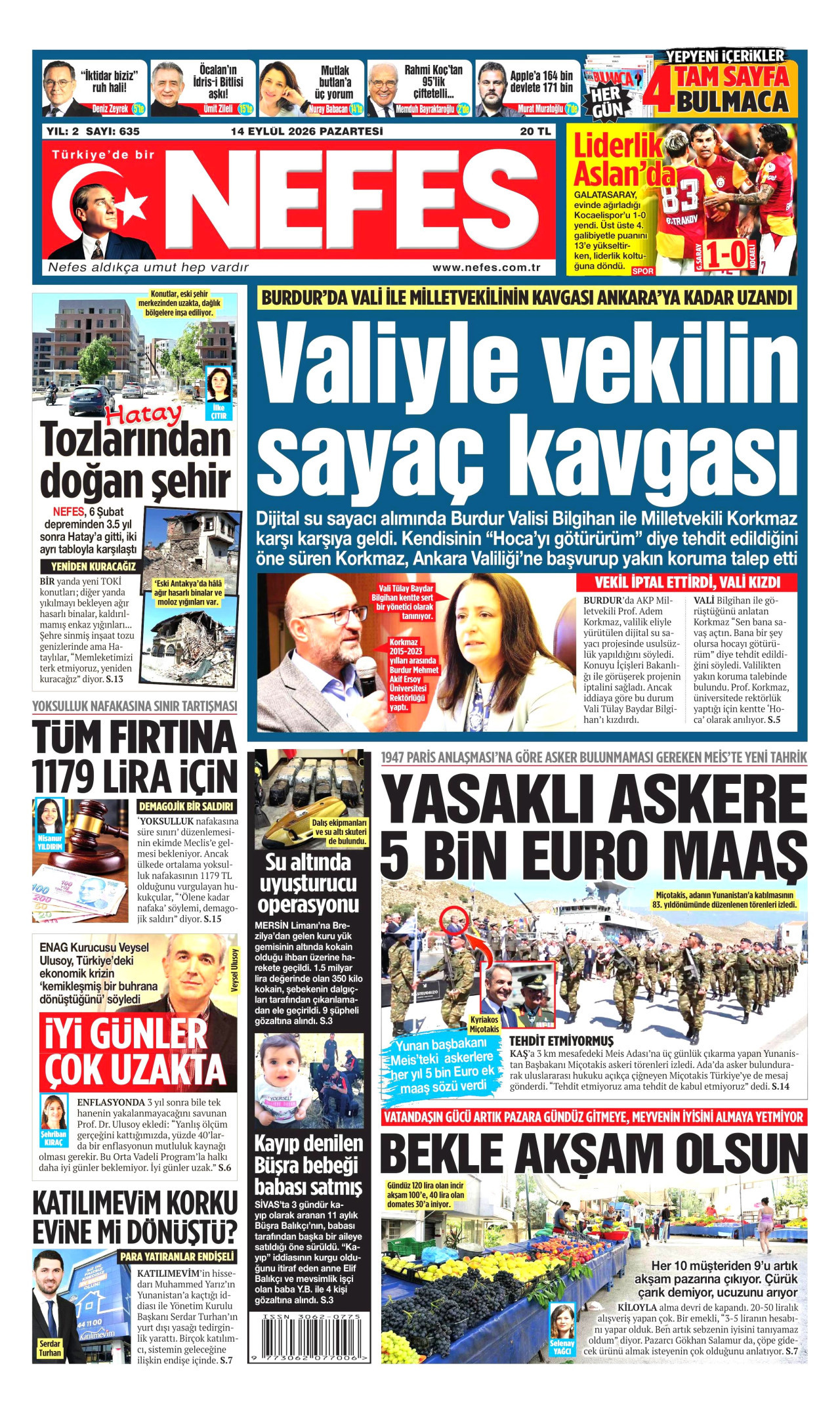 NEFES 14 Eylül 2026 Gazete Manşeti Büyük