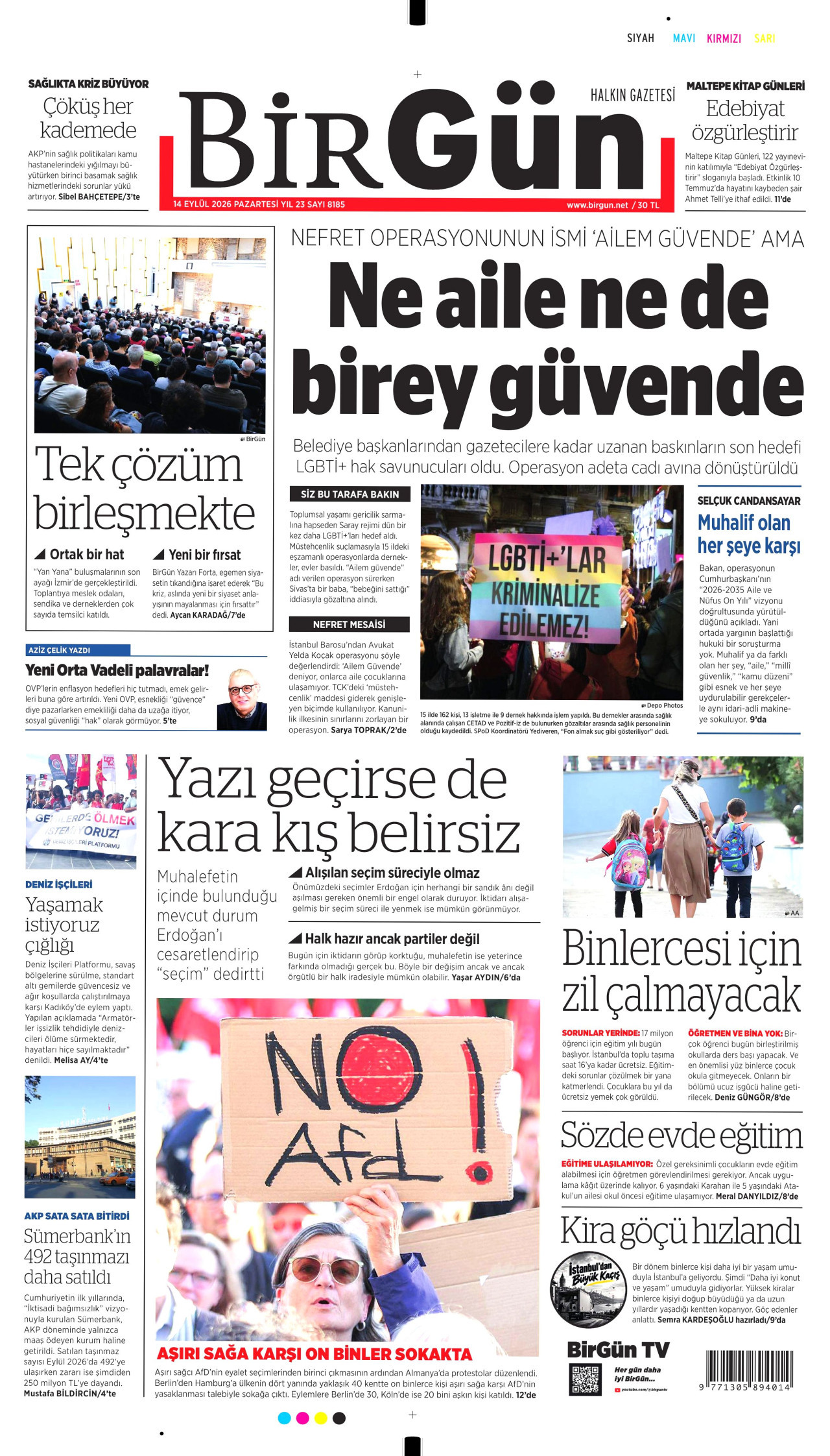 BİRGÜN 14 Eylül 2026 Gazete Manşeti Büyük