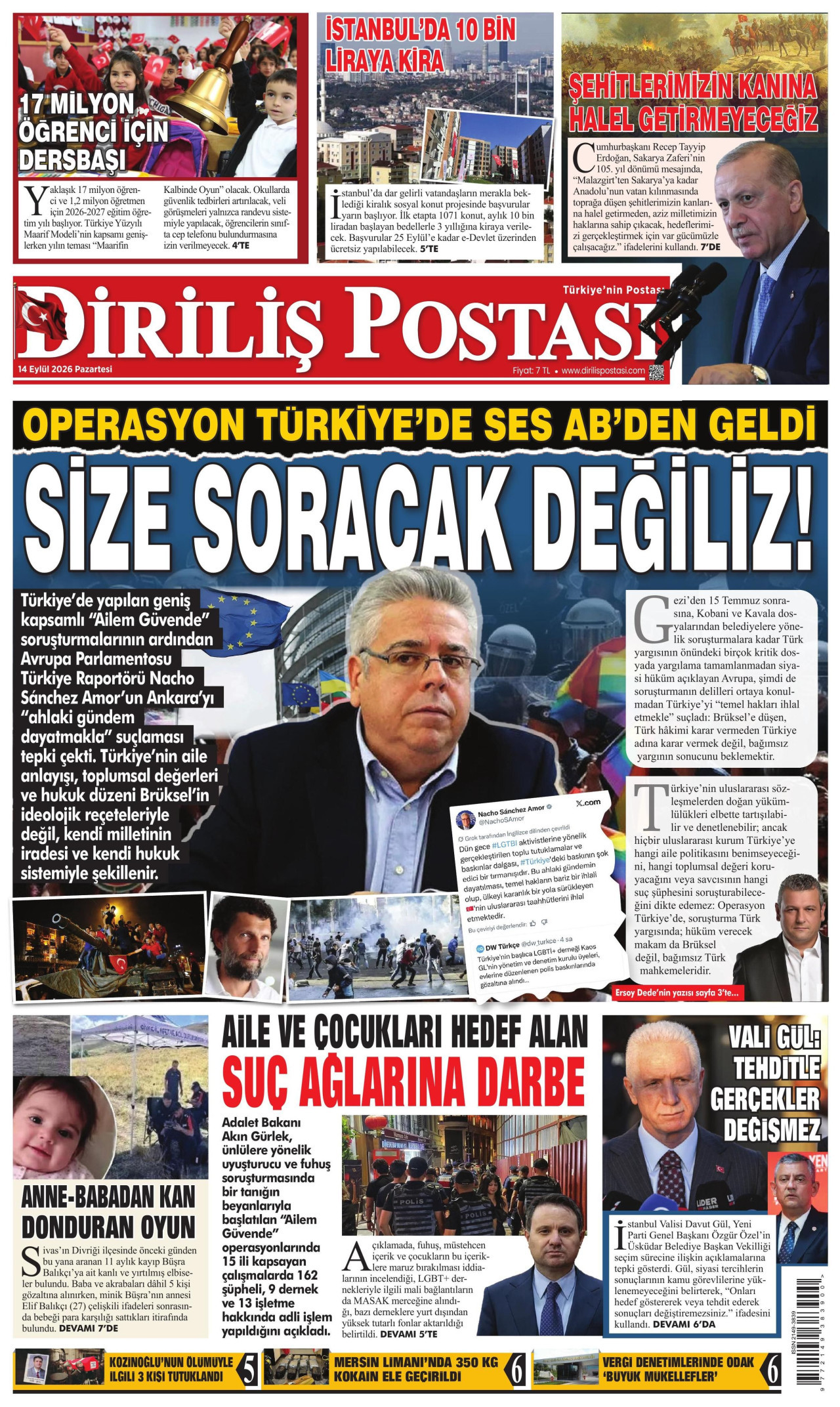DİRİLİŞ POSTASI 14 Eylül 2026 Gazete Manşeti Büyük