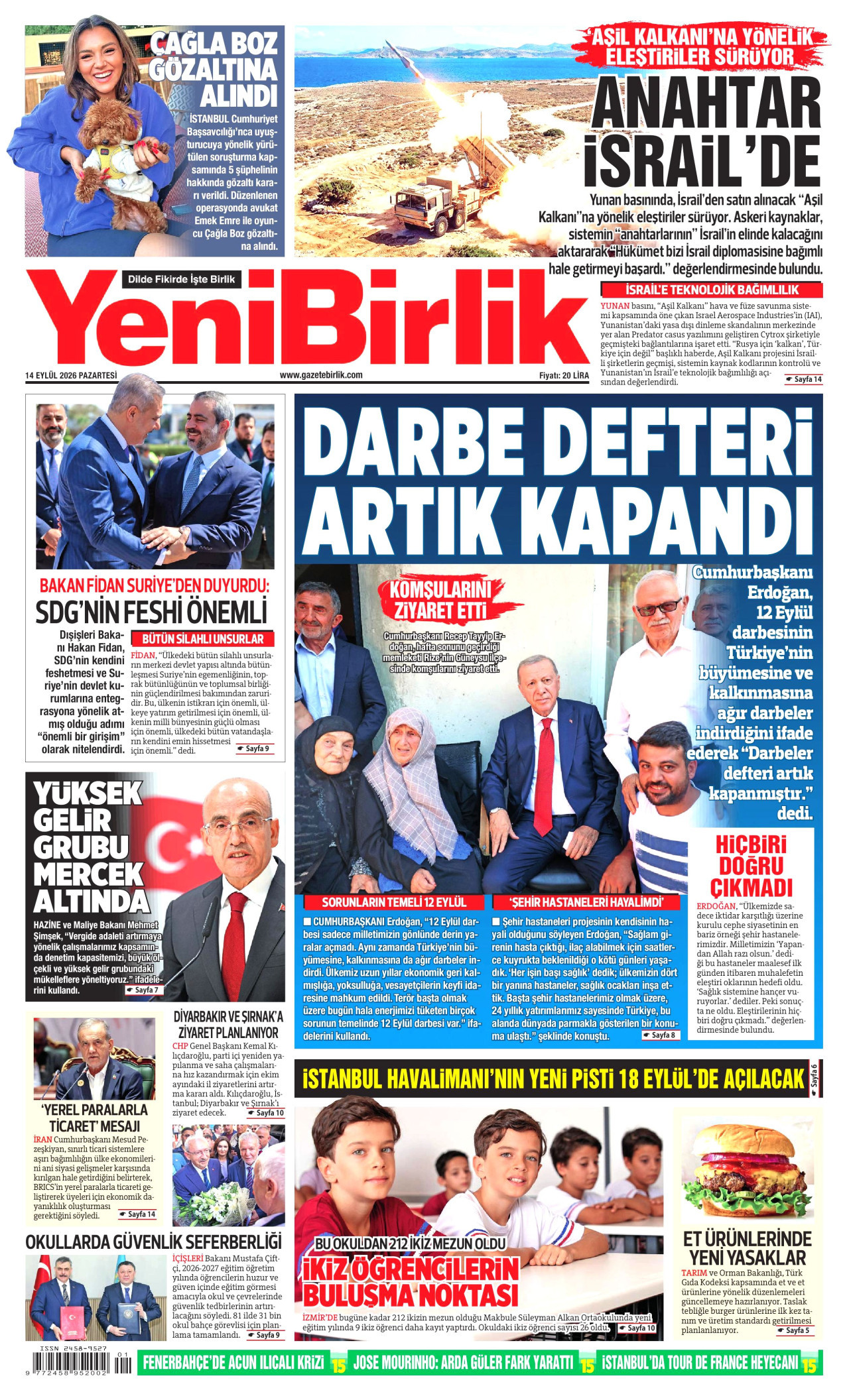 YENİBİRLİK 14 Eylül 2026 Gazete Manşeti Büyük