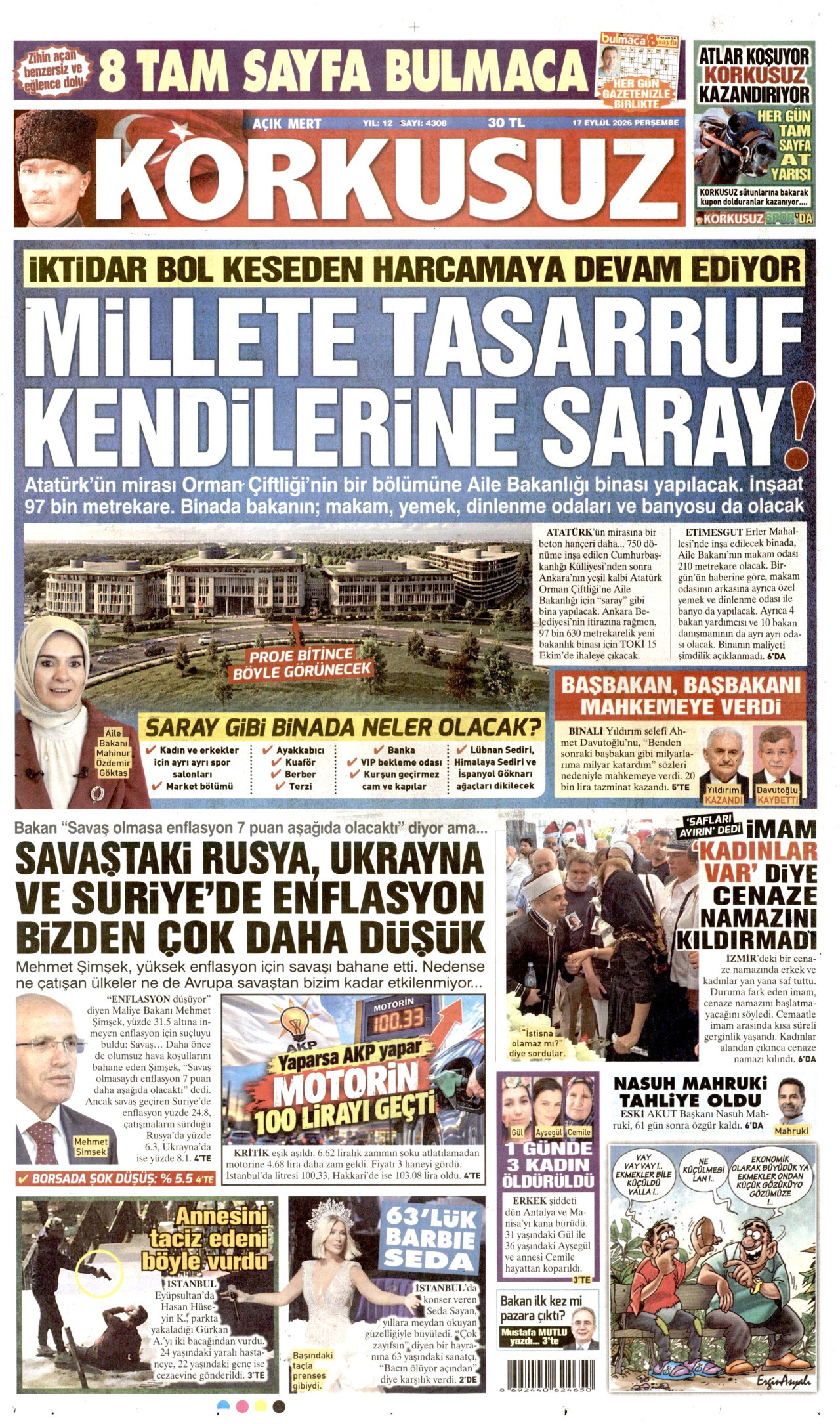 KORKUSUZ gazetesinin 17 Eylül 2026 tarihli birinci sayfası