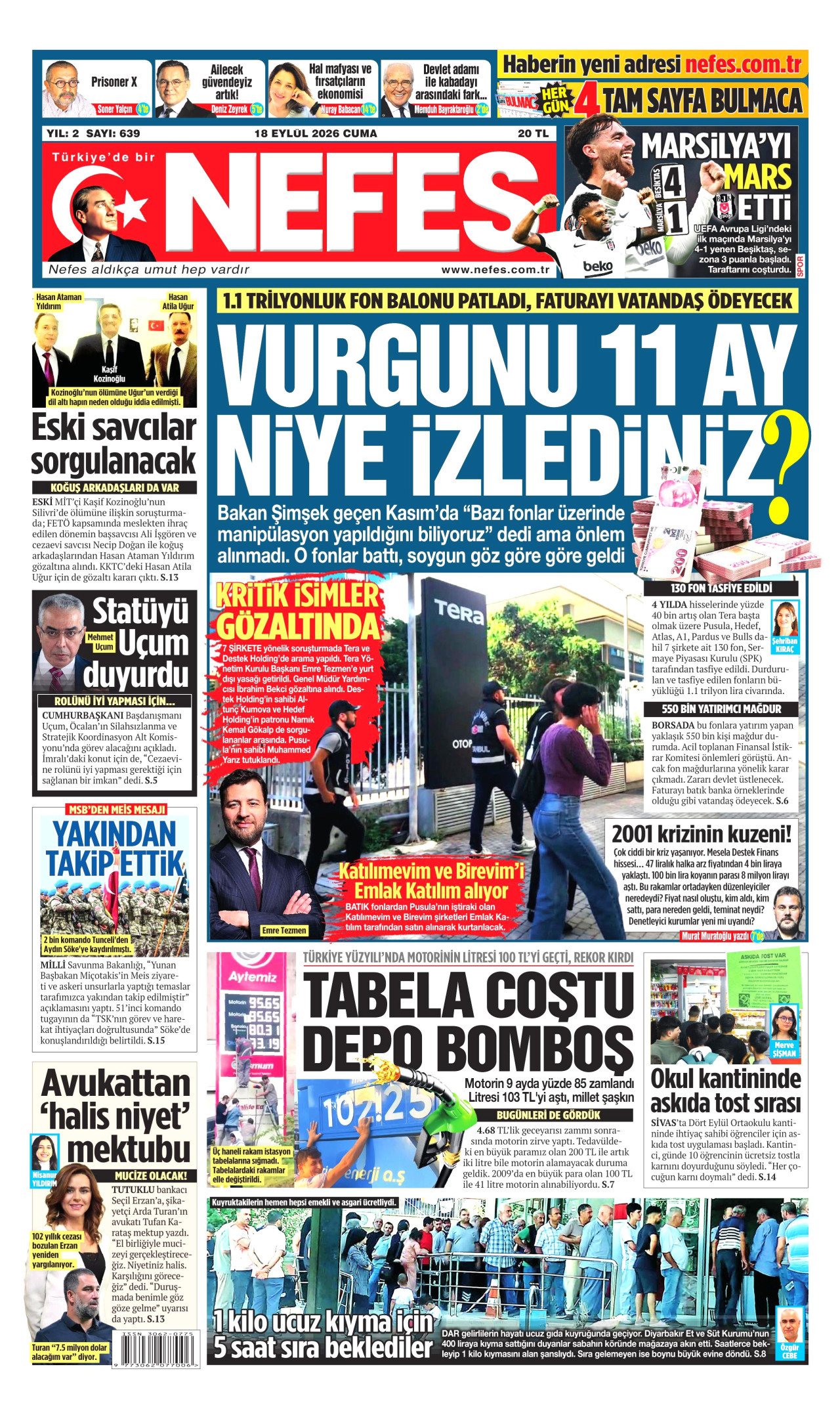 NEFES 18 Eylül 2026 Gazete Manşeti Büyük