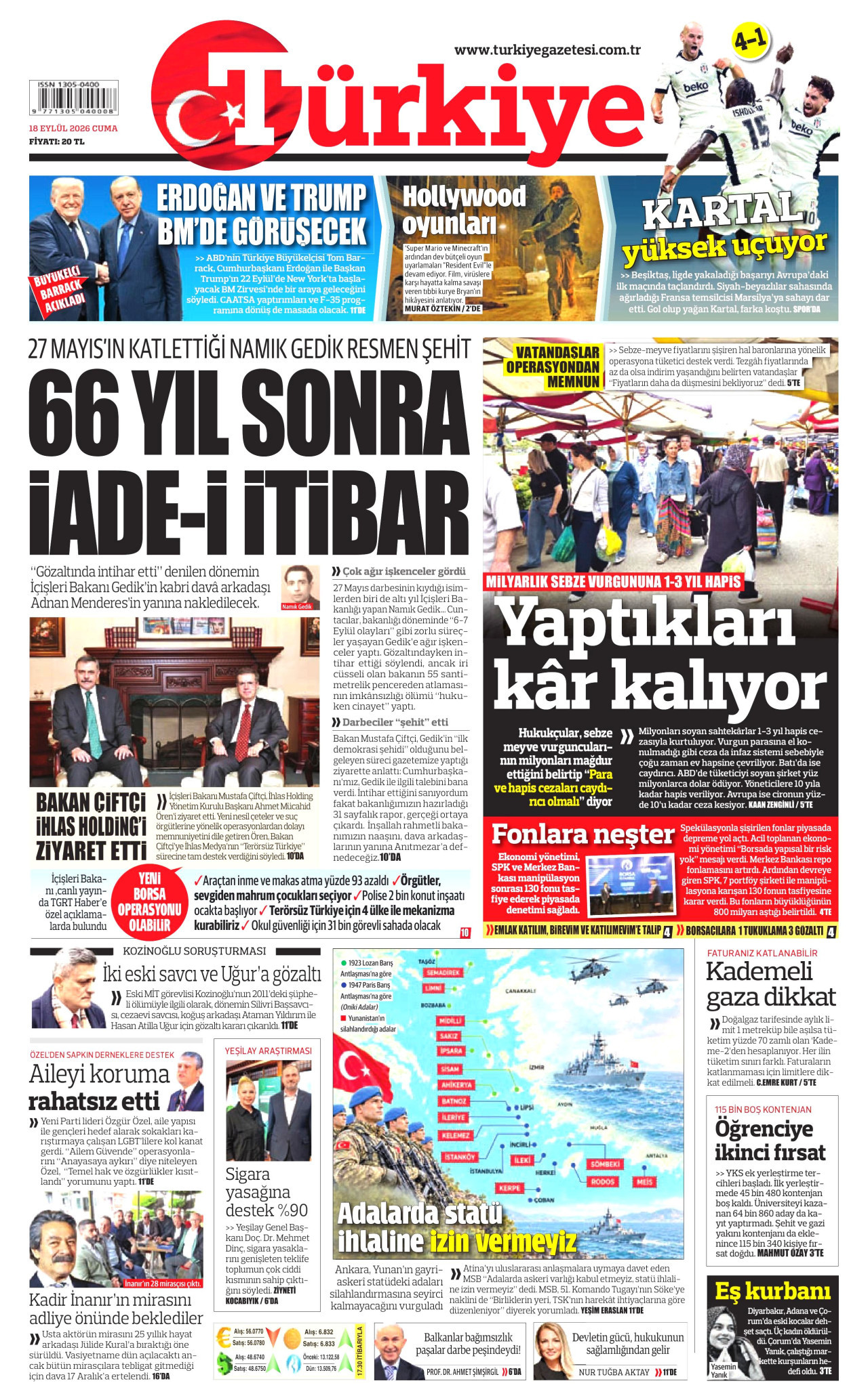 TÜRKİYE GAZETESİ 18 Eylül 2026 Gazete Manşeti Büyük