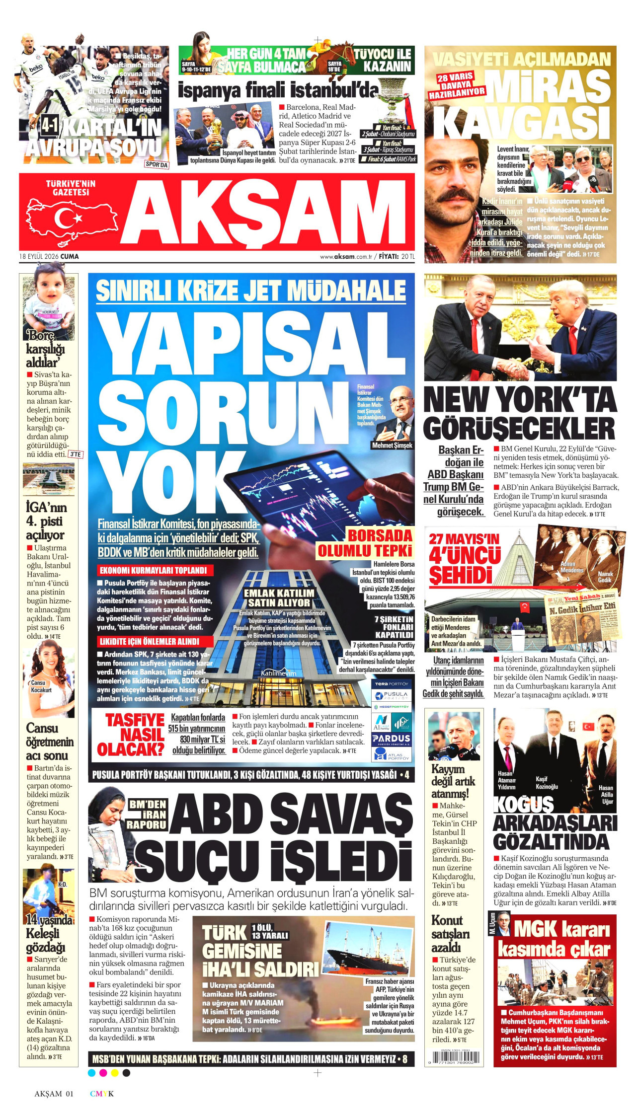 AKŞAM 18 Eylül 2026 Gazete Manşeti Büyük