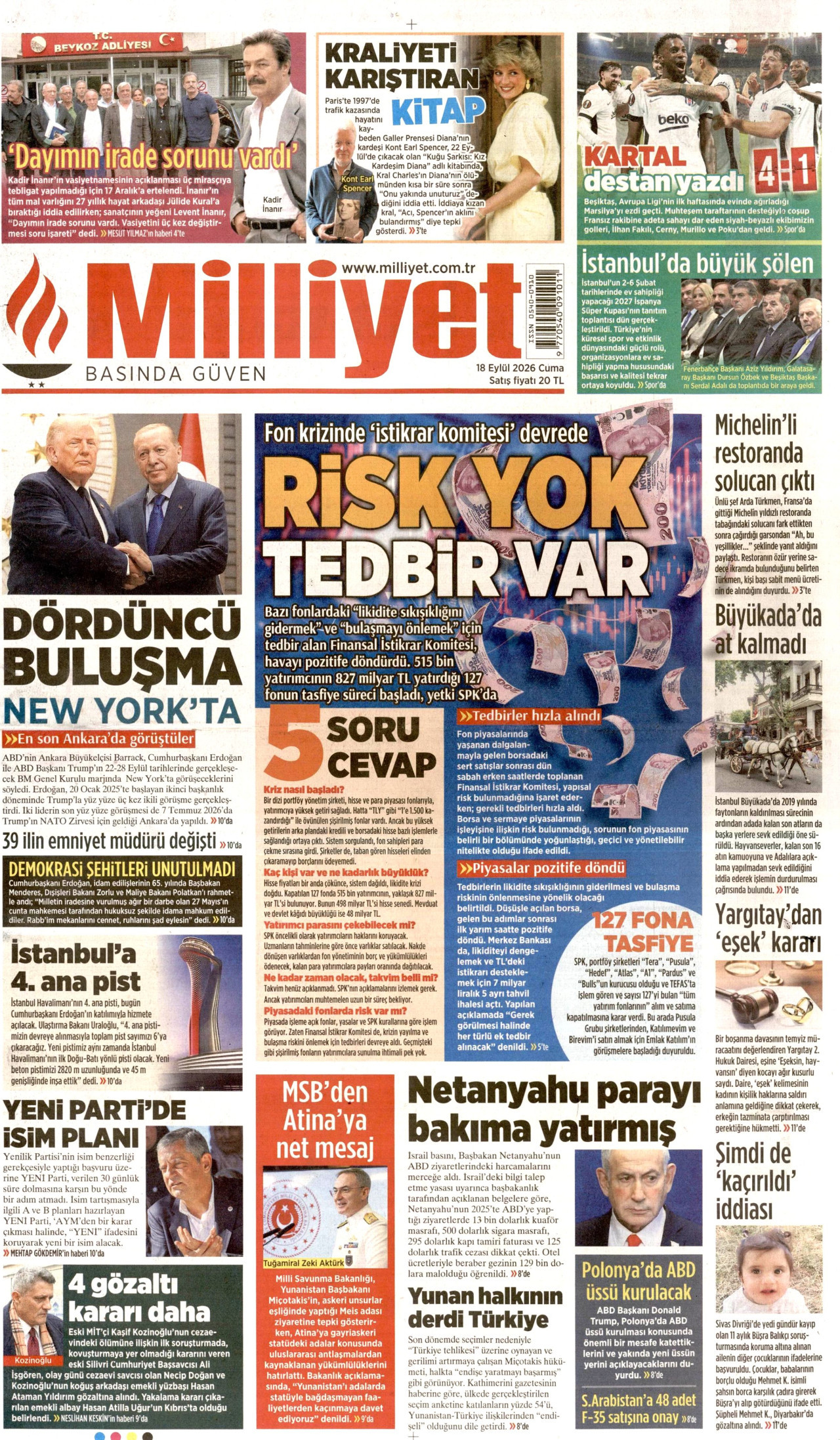 MİLLİYET 18 Eylül 2026 Gazete Manşeti Büyük