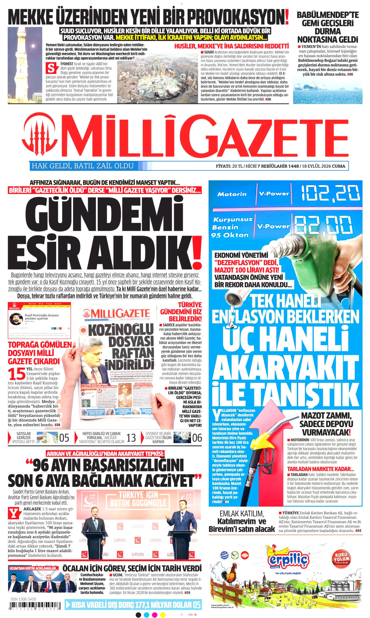 MİLLİ GAZETE 18 Eylül 2026 Gazete Manşeti Büyük