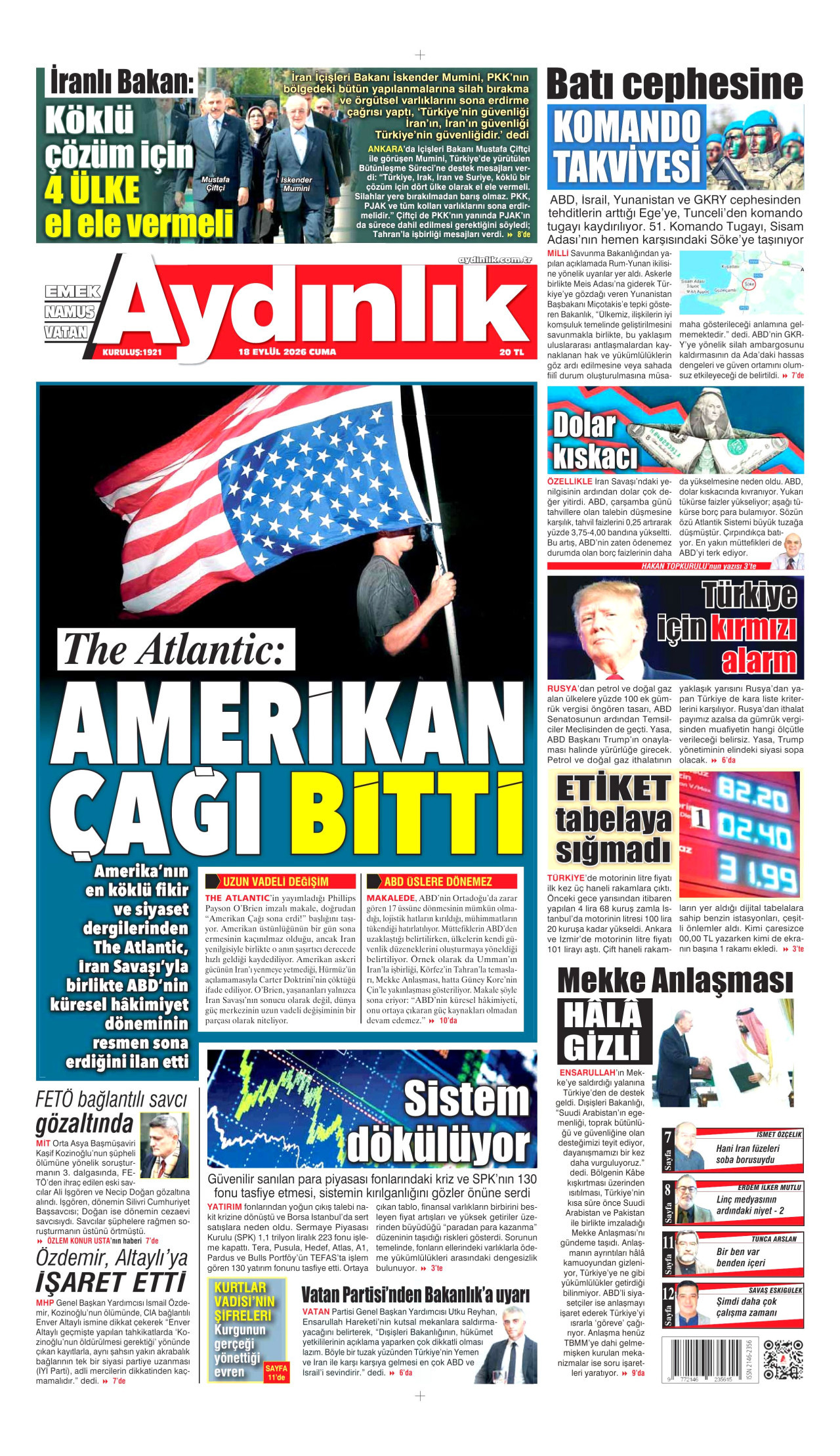 AYDINLIK GAZETESİ 18 Eylül 2026 Gazete Manşeti Büyük