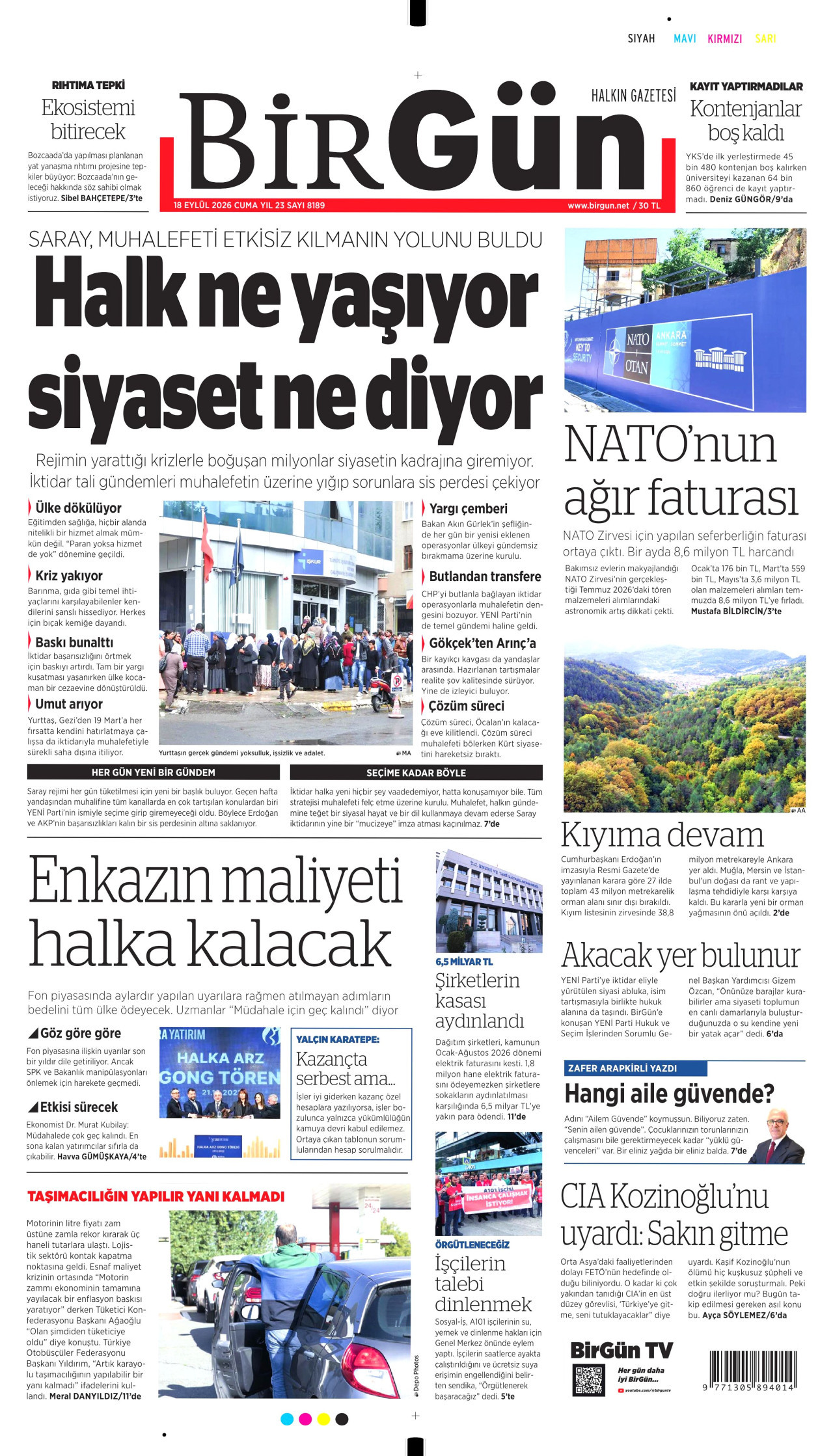 BİRGÜN 18 Eylül 2026 Gazete Manşeti Büyük