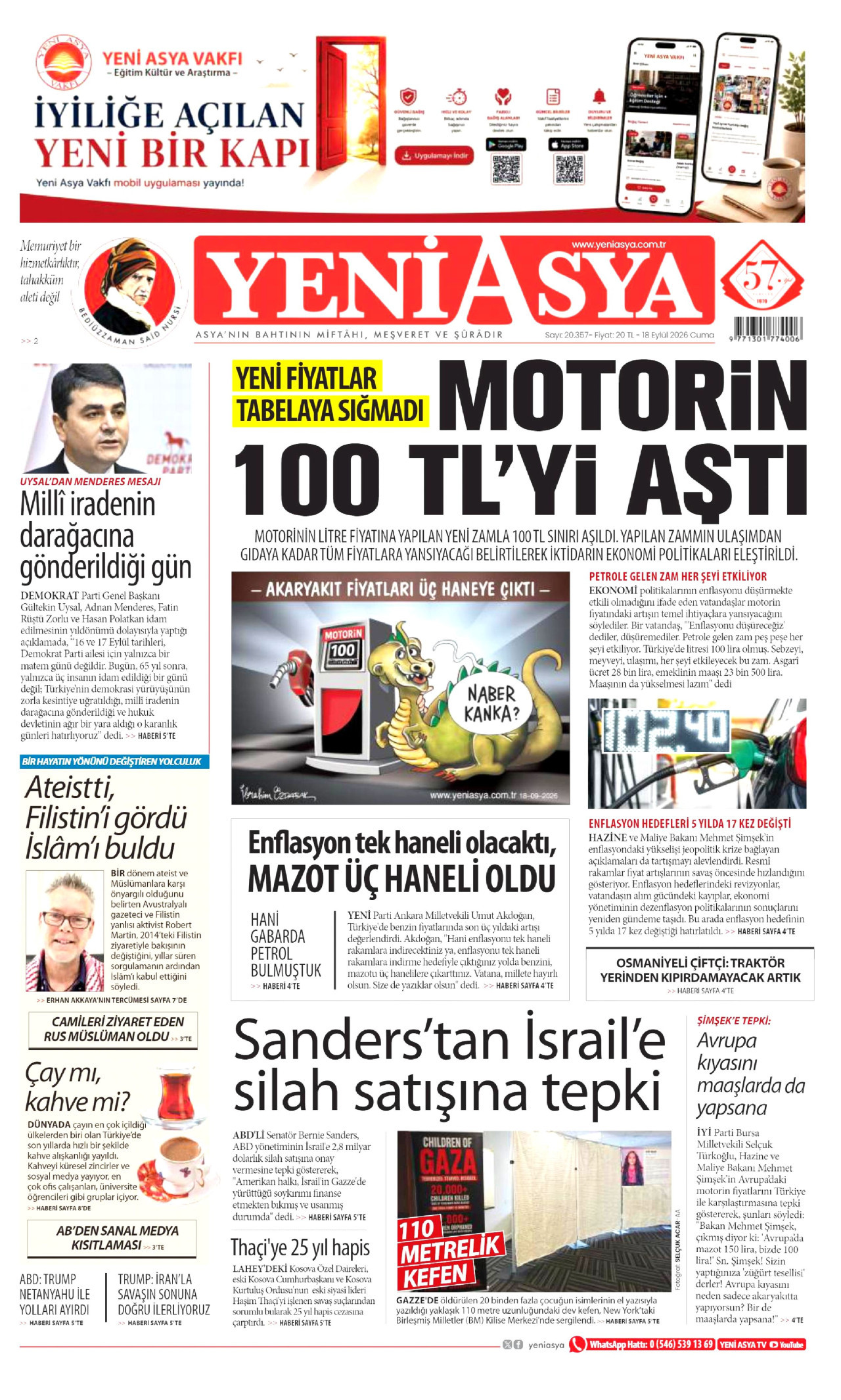 YENİ ASYA 18 Eylül 2026 Gazete Manşeti Büyük