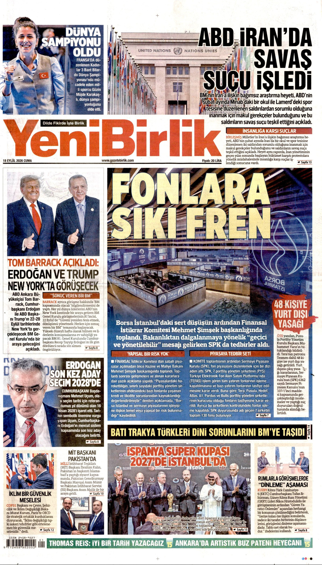 YENİBİRLİK 18 Eylül 2026 Gazete Manşeti Büyük