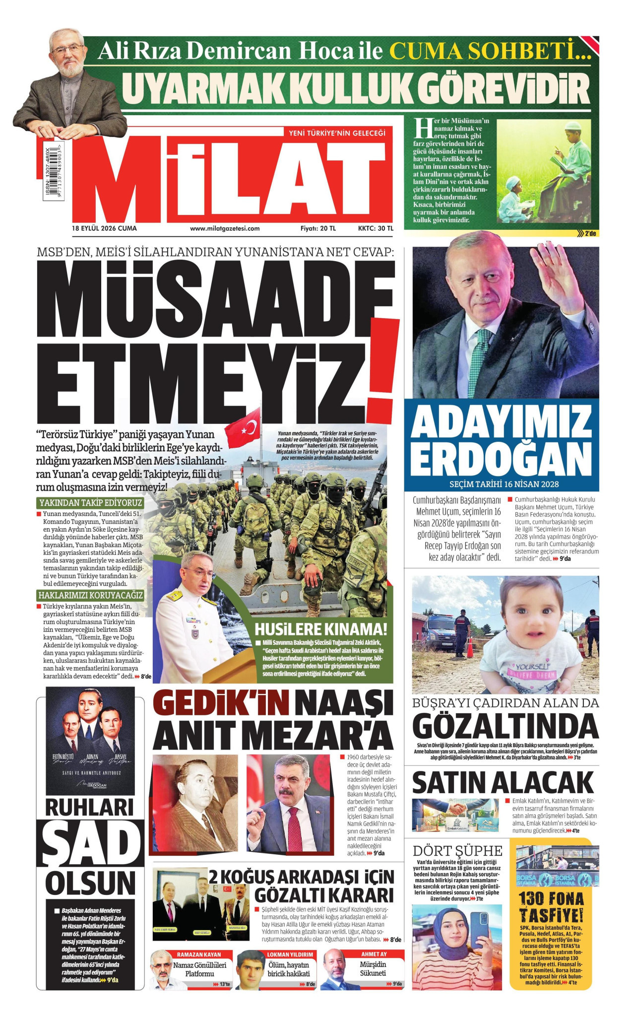 MİLAT 18 Eylül 2026 Gazete Manşeti Büyük