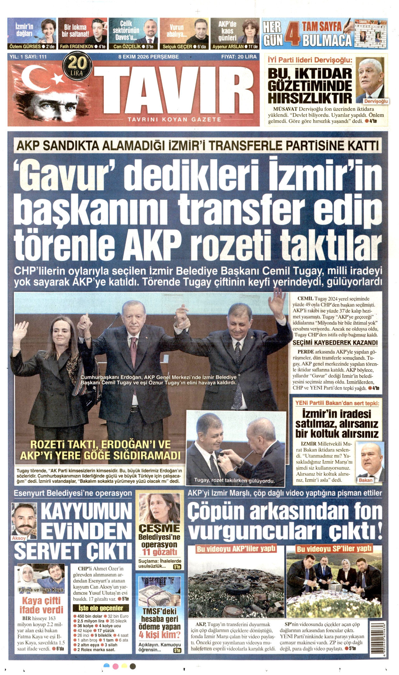 TAVIR GAZETESİ gazetesinin 8 Ekim 2026 tarihli birinci sayfası