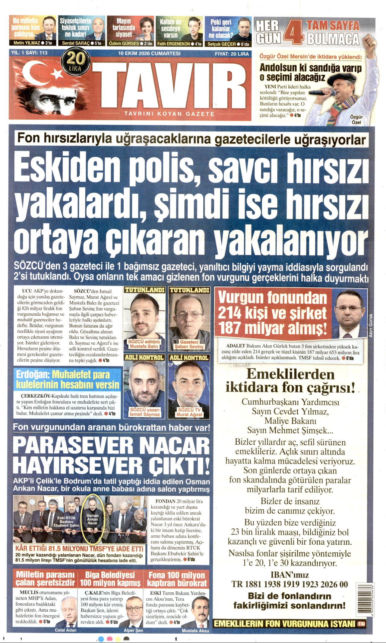 TAVIR GAZETESİ gazetesinin 10 Ekim 2026 tarihli birinci sayfası